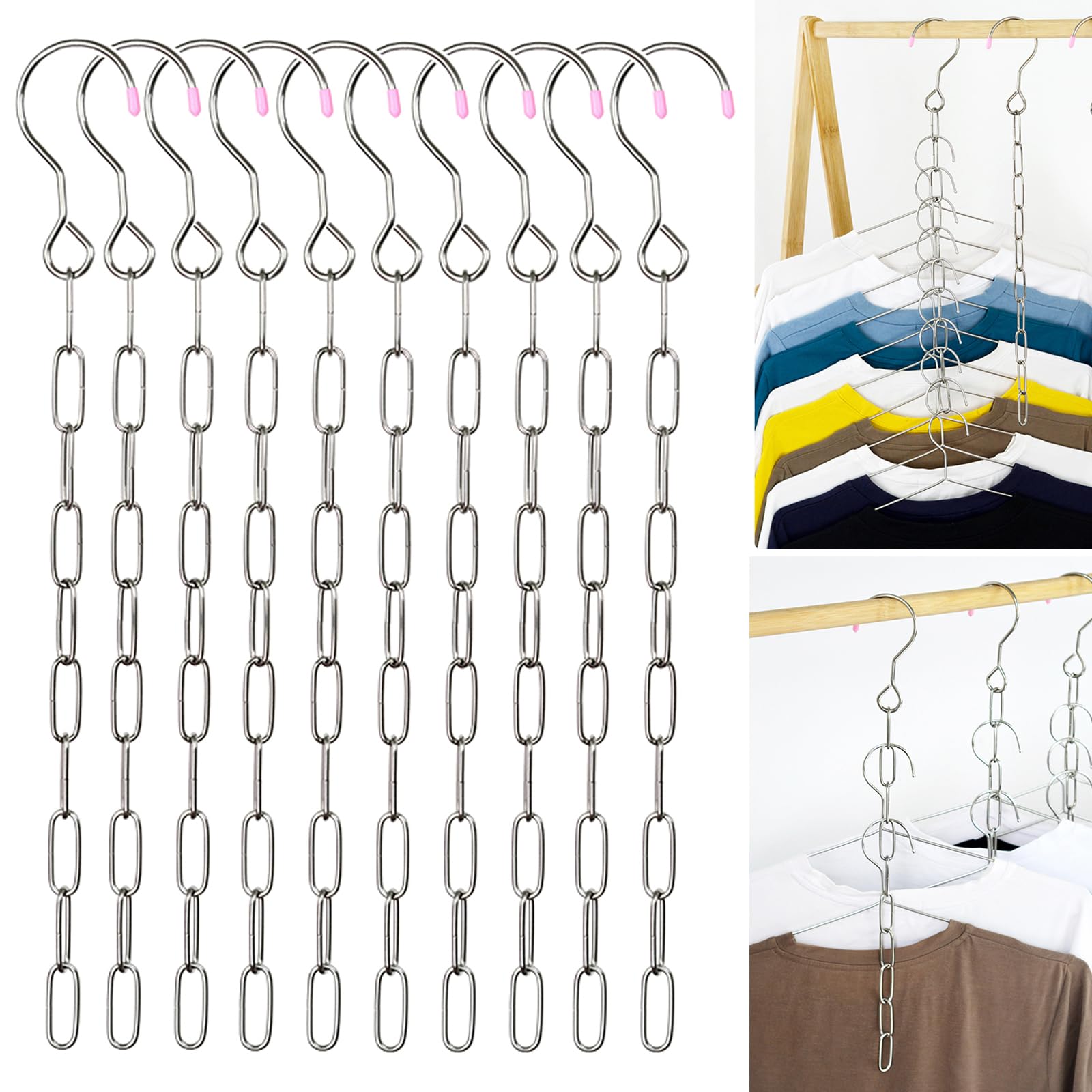 Skroad Clothing Chain Hanger 10 Pack,Metal Space-Saving Closet Organizer with 10 Holes,smart hangers for clothes, Office, Home & Travel Storage, Wrinkle-Reducing