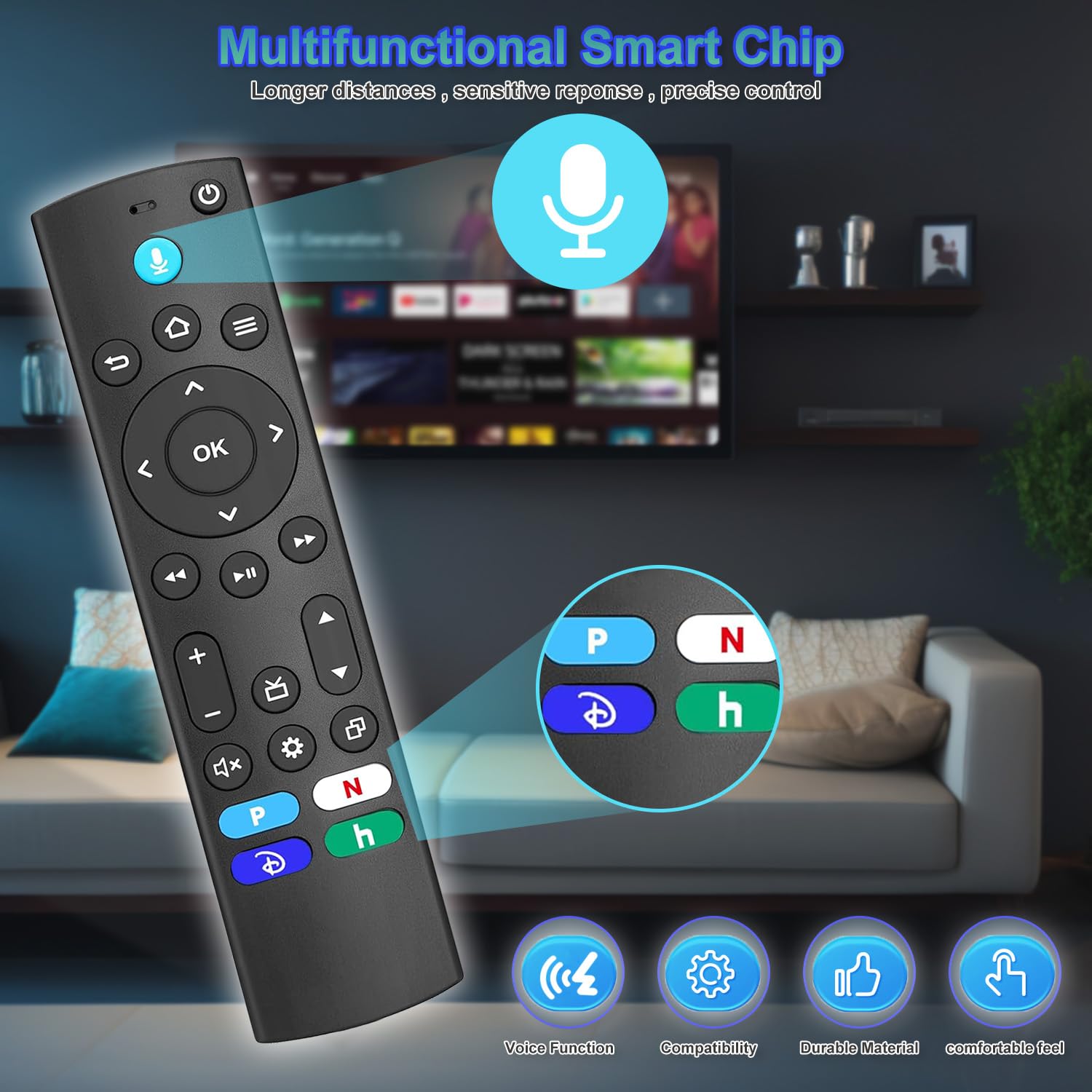 Telecomando vocale universale per streaming (2°, 3°, 4K, Max), di ricambio, compatibile anche con Omni, Toshiba, Insignia, Pioneer e Smart TV multimediali serie 4, controller HD, Lite e Cube