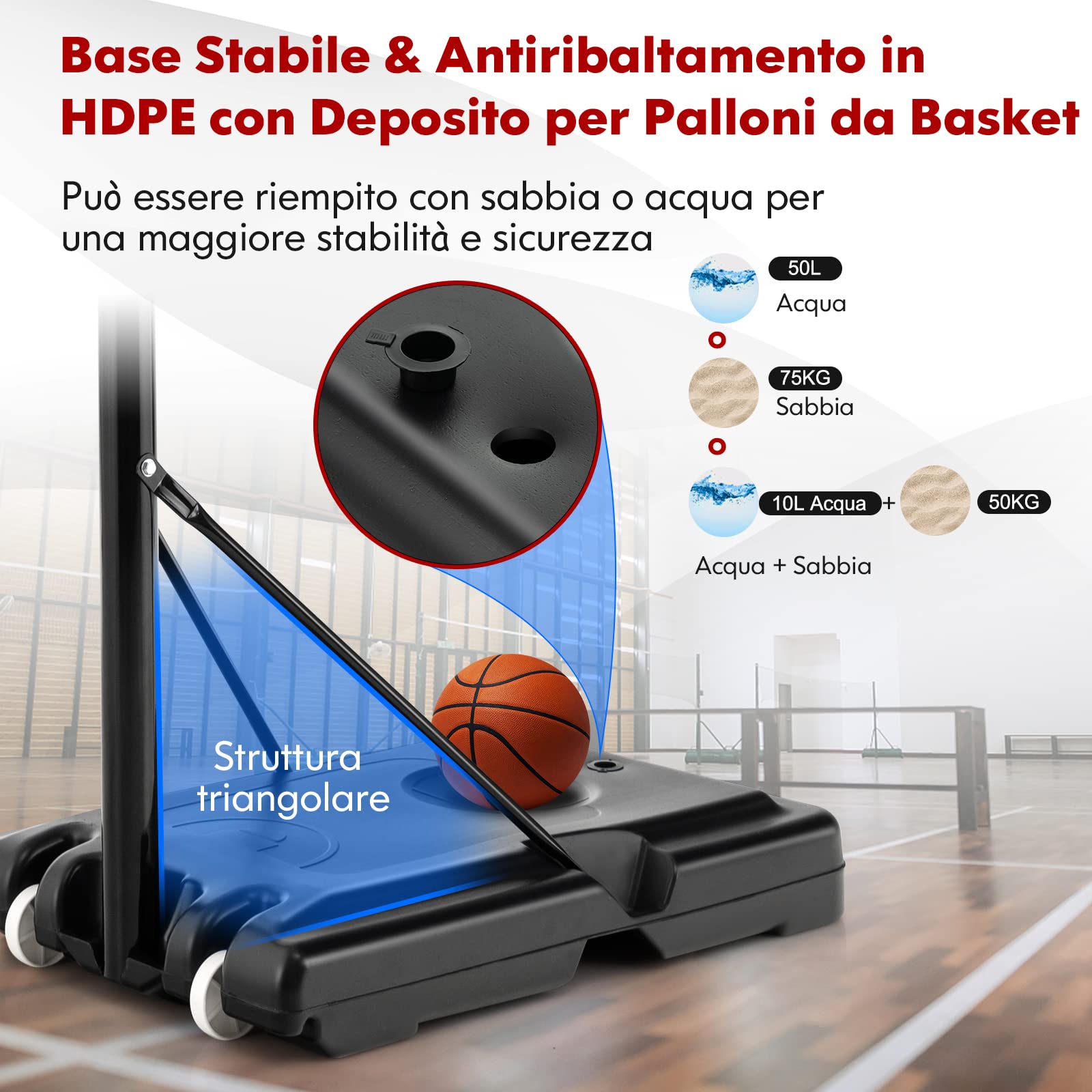 COSTWAY Canestro da Basket Regolabile in Altezza 130-305 cm, Resistente alle Intemperie con Tabellone da 110 cm, Canestro da Basket da Esterno ed Interno per Adulti e Adolescenti