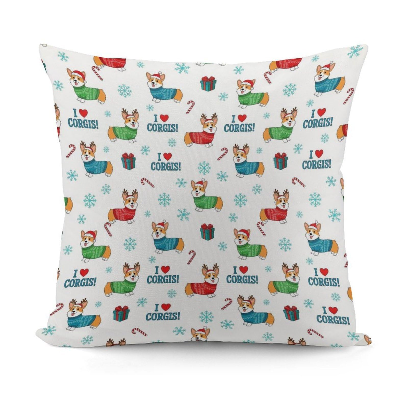 Smazdfxx Picture(39) Soft Christmas Corgis Plush Square Cushion Case Modern Home Decor For Sofa Bedroom Throw Pillow Covers