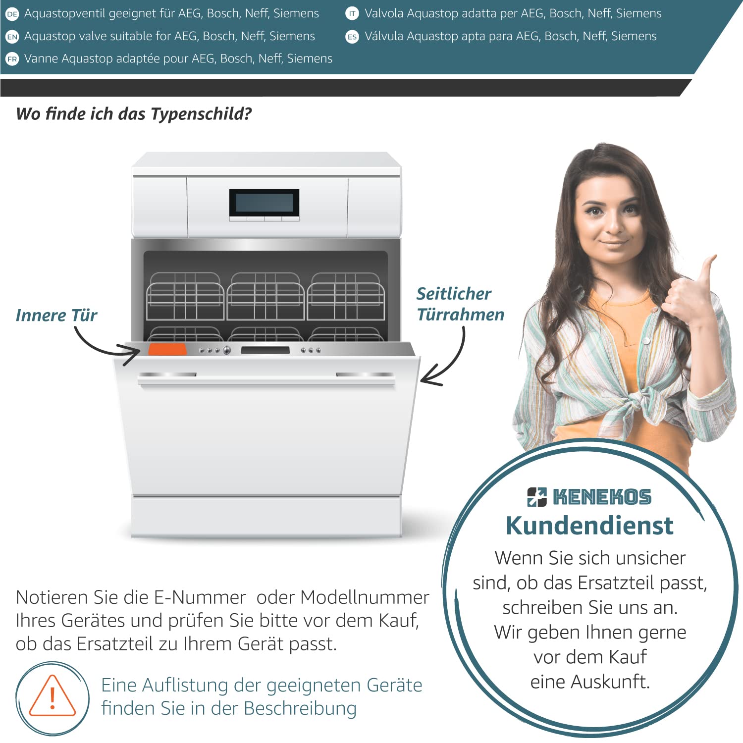 Kenekos - Kit de reparación de la válvula aquastop para la manguera aquastop, Bitron tipo 902 compatible con Bosch/Siemens, como 00263789/263789 con conexión de tornillo de 3/4 de pulgada