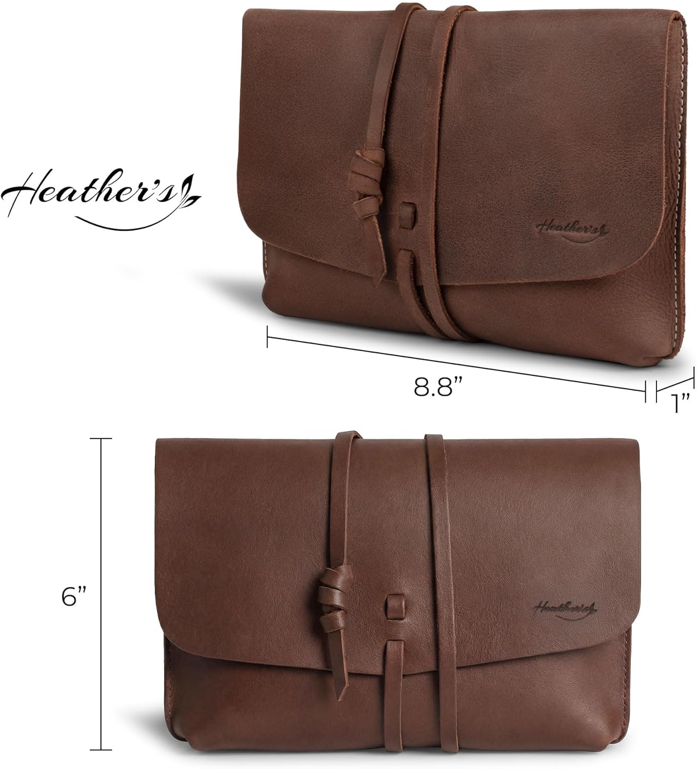 Heather's, Minimalist Clutch Bag for Cards, Money, and Coins, Great for Makeup, Cosmetics & Toiletry Items, Full Grain Leather, Handmade, Bourbon Brown - Image 4