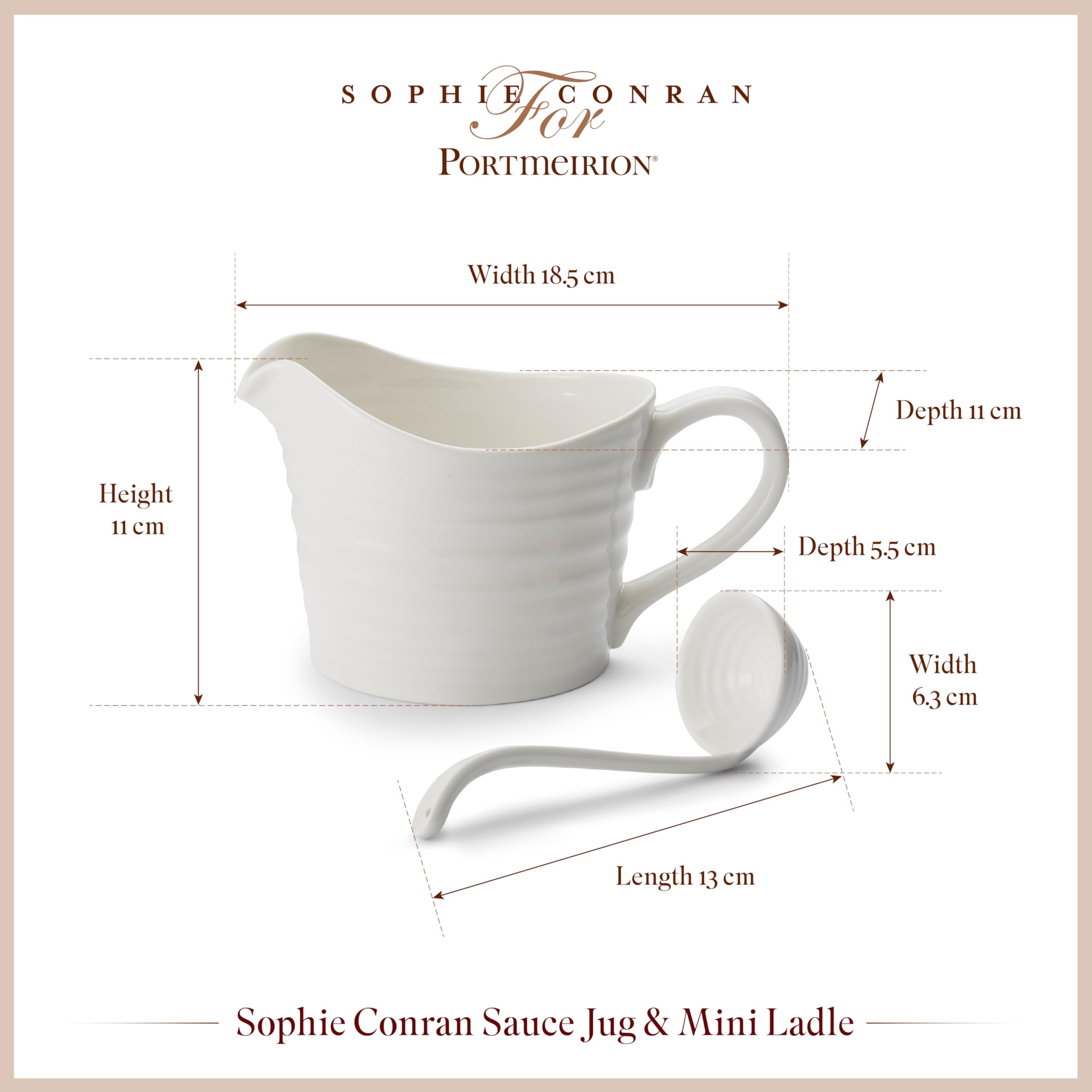 Portmeirion Home & Gifts Sophie Conran Weißer Mini-Saucenkrug und Schöpflöffel-Set (Weiß, 18,5 x 11 x 13 cm)