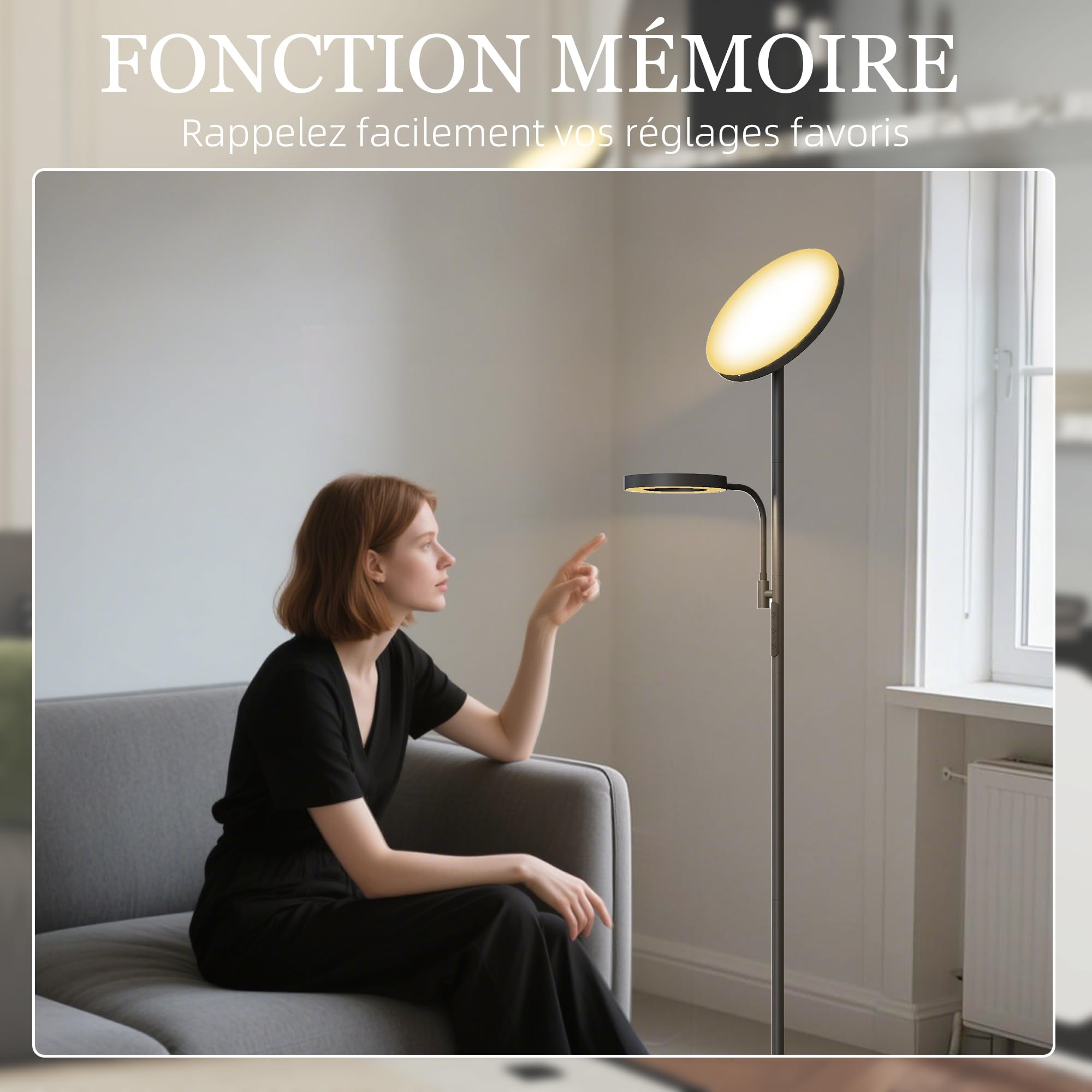 HOMCOM LED-Stehleuchte 42W Stehleuchten Wohnzimmer dimmbar 2700K-6500K Stehlampe mit 4 Farben stufenlos dimmbar, 4 Szenemodi, Fernbedienung und Touch Control, Memory-Funktion, schwarz