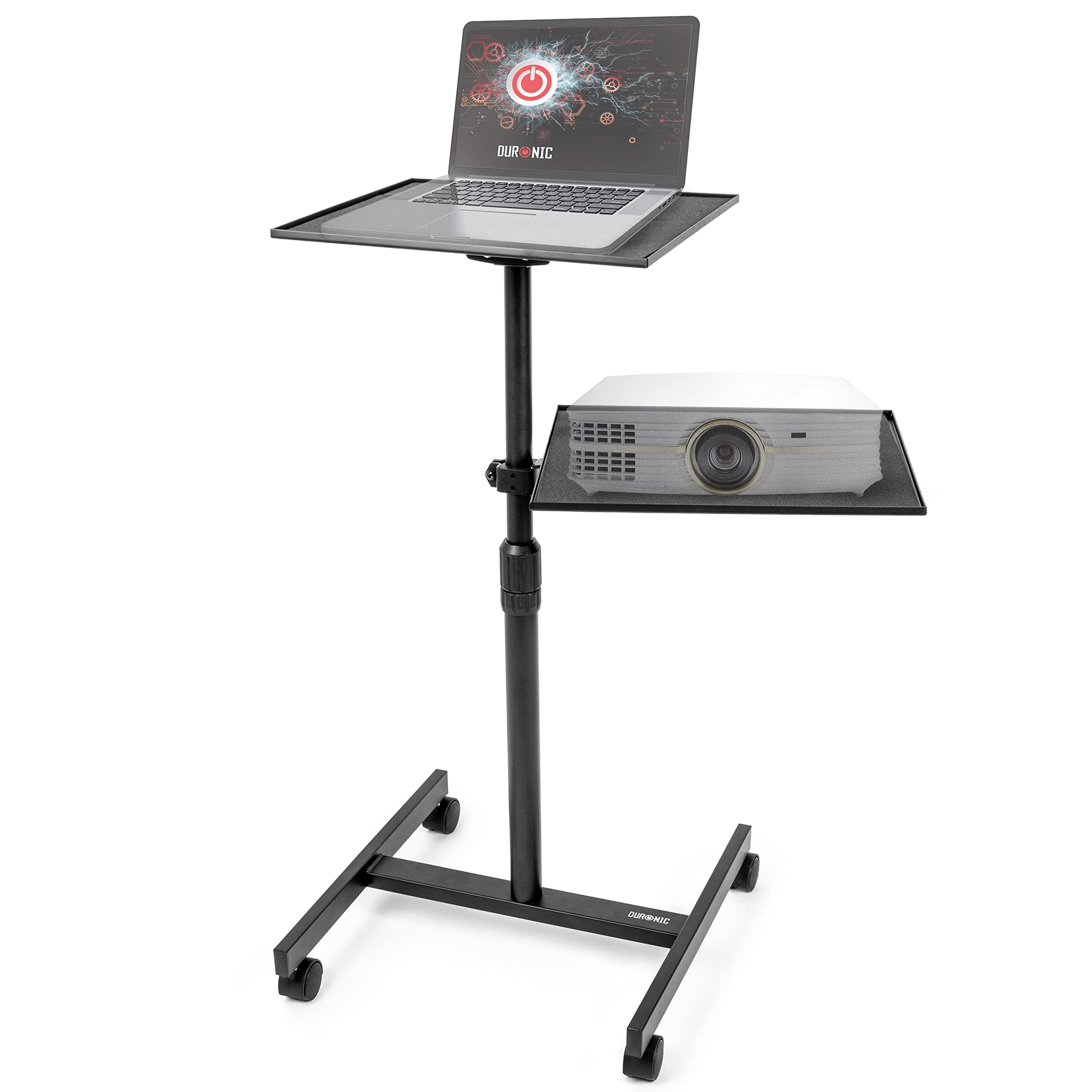Duronic Black Projector Stand Wpsls2, Adjustable Video Projector Floor Table On Wheels, Tall Moveable Laptop Trolley, Portable With Caster Wheels, Adjustable Height, 10Kg Capacity