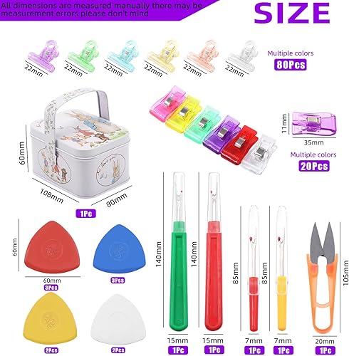 Miniatura 2 de Swpeet Kit de 108 herramientas de costura, 10 tizas de sastre profesional y 4 piezas de rascador de costura con 100 clips de acolchado de plástico y
