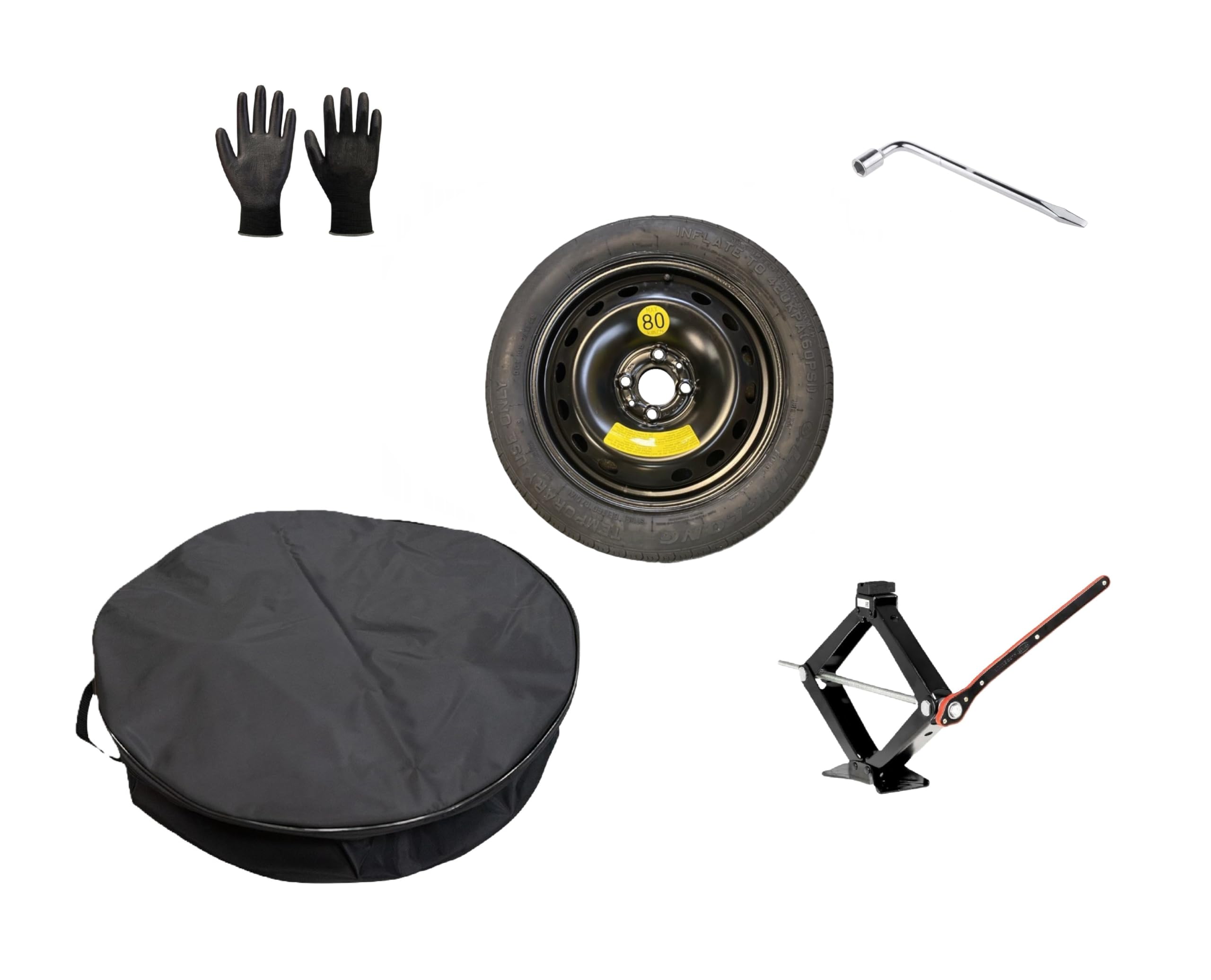 Kit Ruotino di Scorta 15" compatibile con Leapmotor T03 con Cric, Chiave, Guanti e Sacca 125/70R15