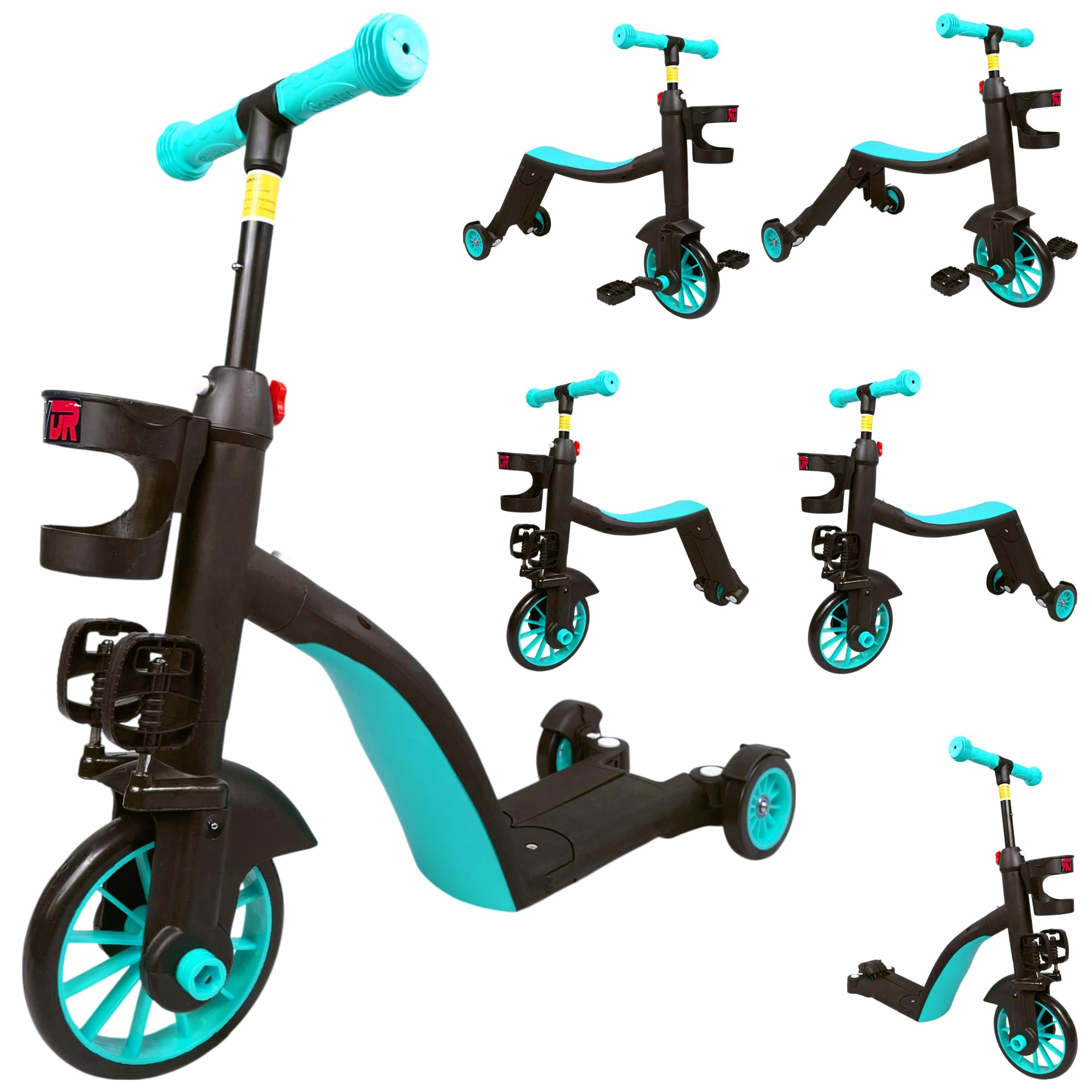 RYDR 3-in-1 Kids Scooter Tricycle Balance Bike – Adjustable Ride-On Toy for Ages 2–6, Converts to 2/3 Wheel Scooter, Trike, Pedal Bike, Adjustable Handle Height with Removable Pedals (Blue)