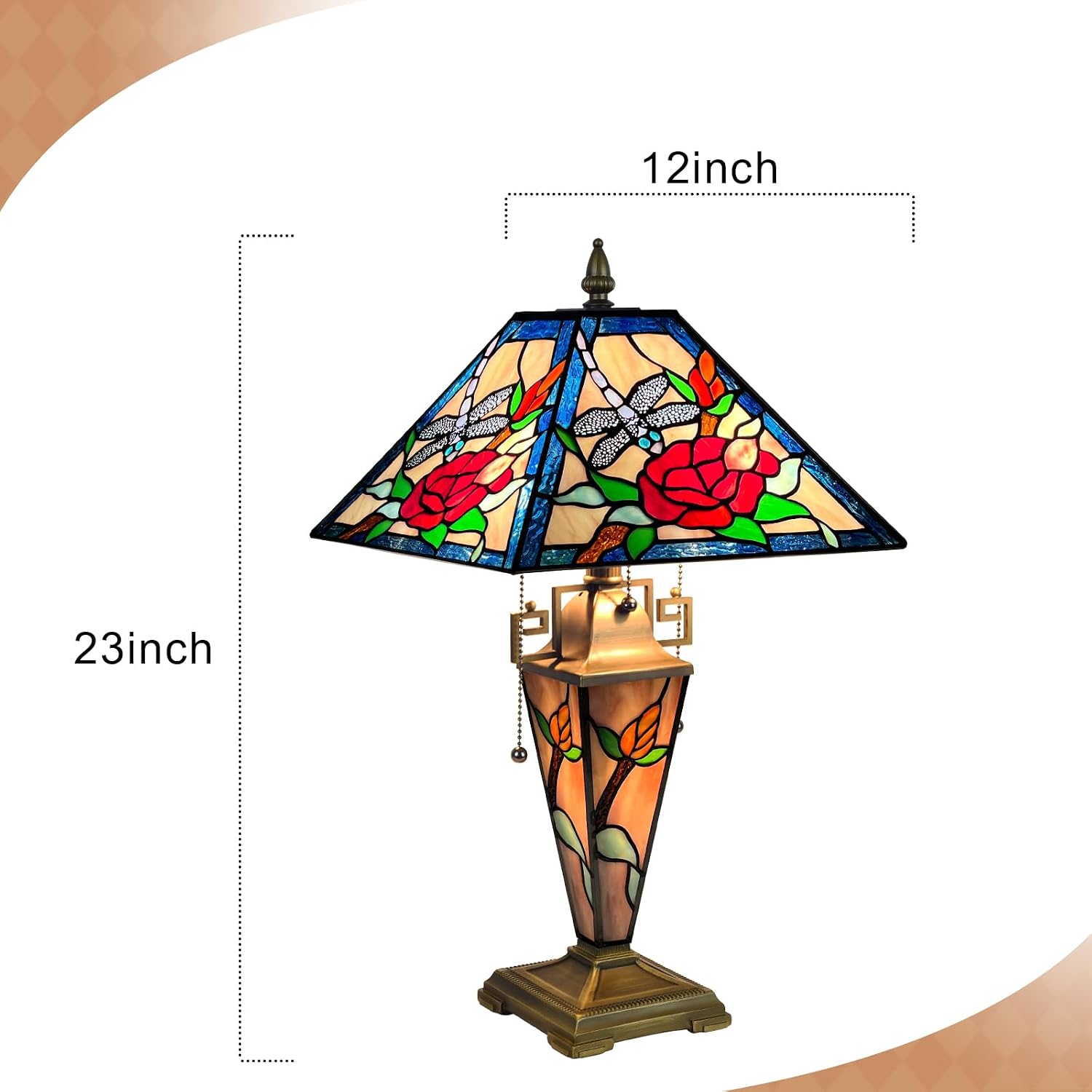 ARTZONE Tiffany Table Lamp with Nighlight [W12''xH24''], Tiffany Table Lights Antique Stained Glass Bedside Table Lamp for Bedside/Desk Reading/Living Room/Home Office/Bedroom