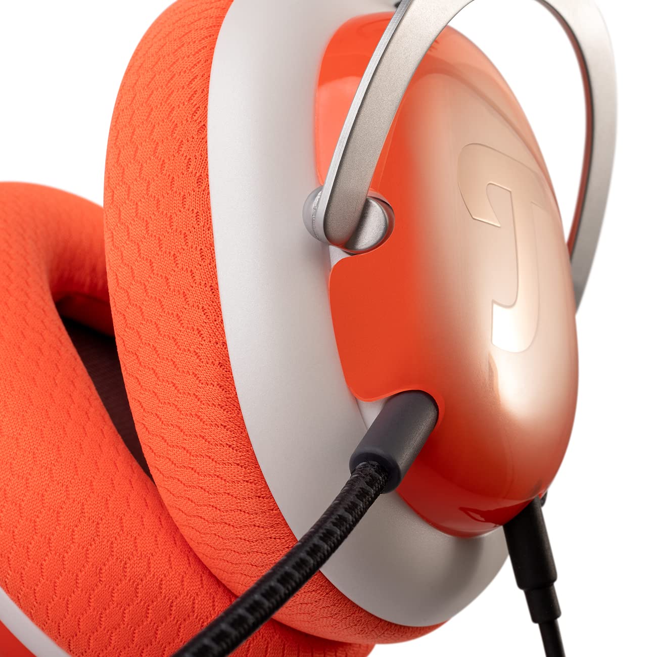 Teufel ZOLA Cuffie Gioco con Microfono e scheda audio USB 7.1, Suono surround DTS, asta del microfono regolabile con microfono a condensatore HD, PC, vestibilità comoda - grigio arancione