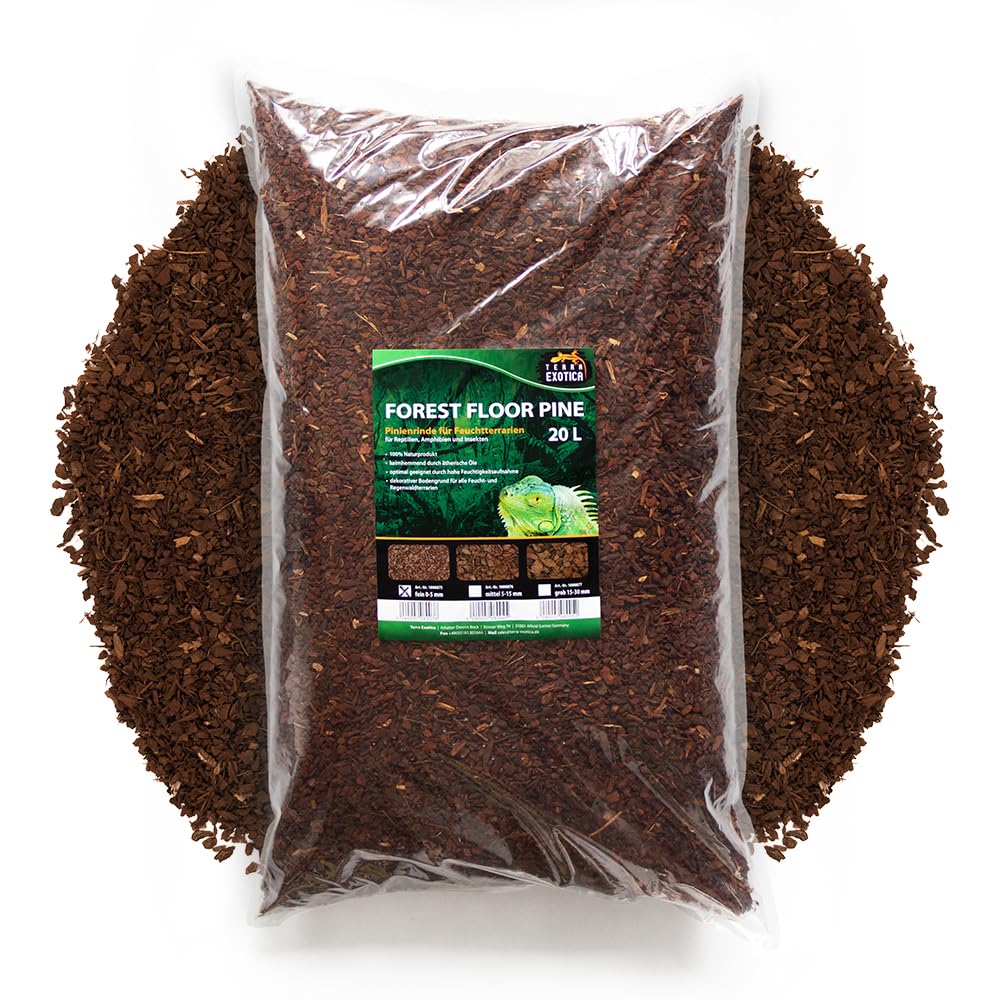 Terra Exotica Forest Floor Pine 10/20 Liter in fein, mittel, grob - Pinienrinde als Einstreu für Terrarien - Terrarienbodengrund für Reptilien, Amphibien und Insekten (20 Liter, fein)