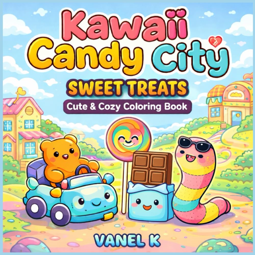 Kawaii Candy City: Cute Kawaii Coloring Book, A Sweet Treats Coloring Book for Adults and Kids: featuring Cute Gummy Bears, Lollipops, Chocolate Bars and Gingerbread characters in cute and cozy scenes