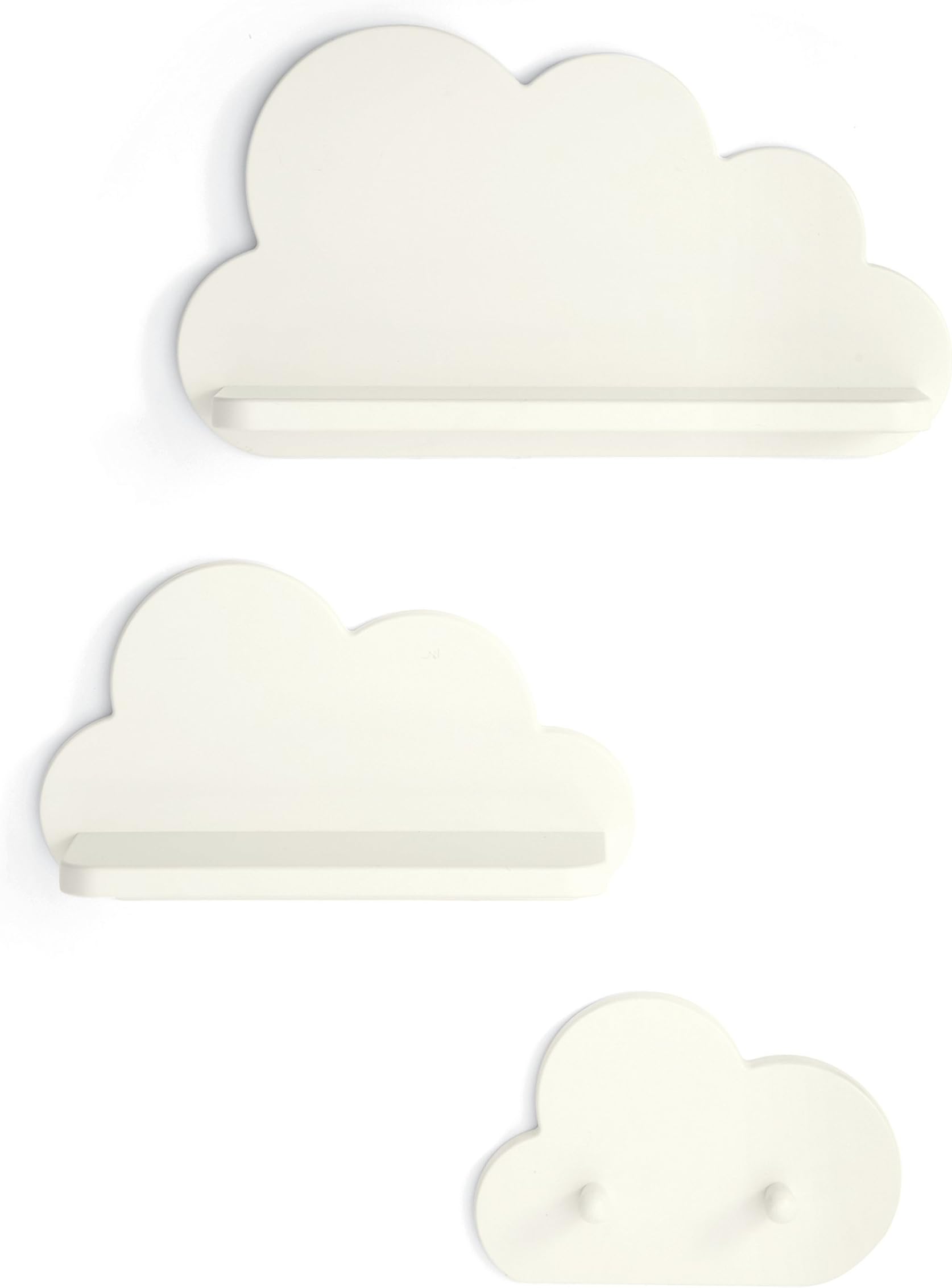 Mamas & Papas Cloud Shelves & Coat Hook Set for Childrens Bedroom, Nursery Storage Furniture - Ivory