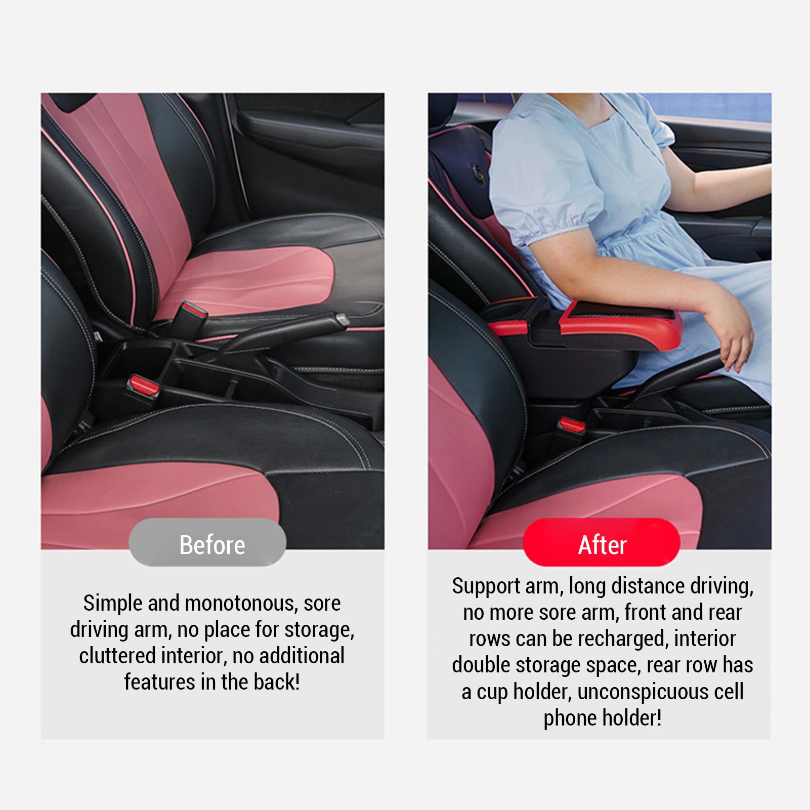 Universal Car Carsire Box Center Console Podłokietnik z 6 Portów ładowania USB Podwójnie Warstwy Car REPOLE Organizator SUV Truck Car (czerwony)