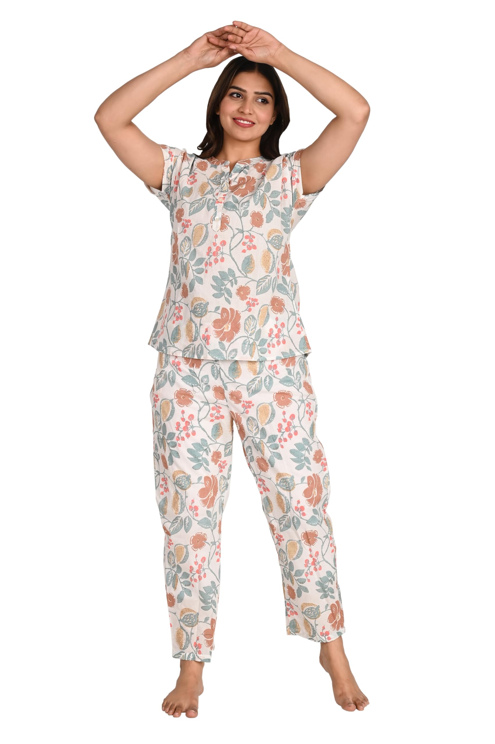 BAI SAAWomen's Pure Cotton Printed Night Suit Top and Pyjama Set