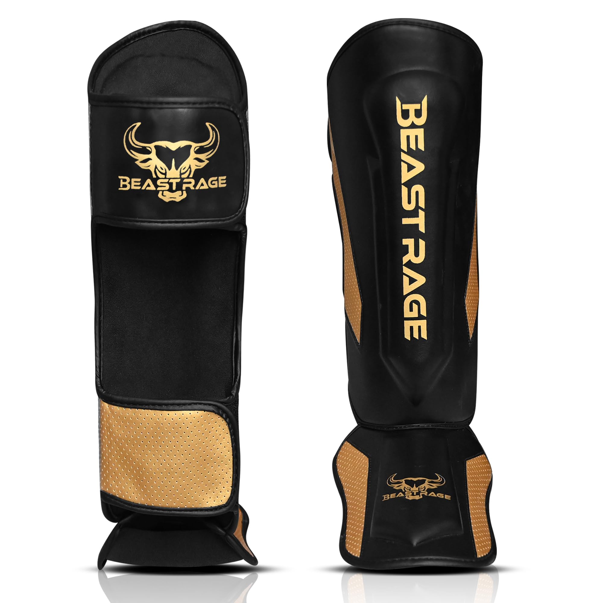 BEAST RAGE Parastinchi per Kickboxing Muay Thai,parastinchi per arti marziali MMA,paragambe con protezione del collo del piede,attrezzatura per allenamento sparring