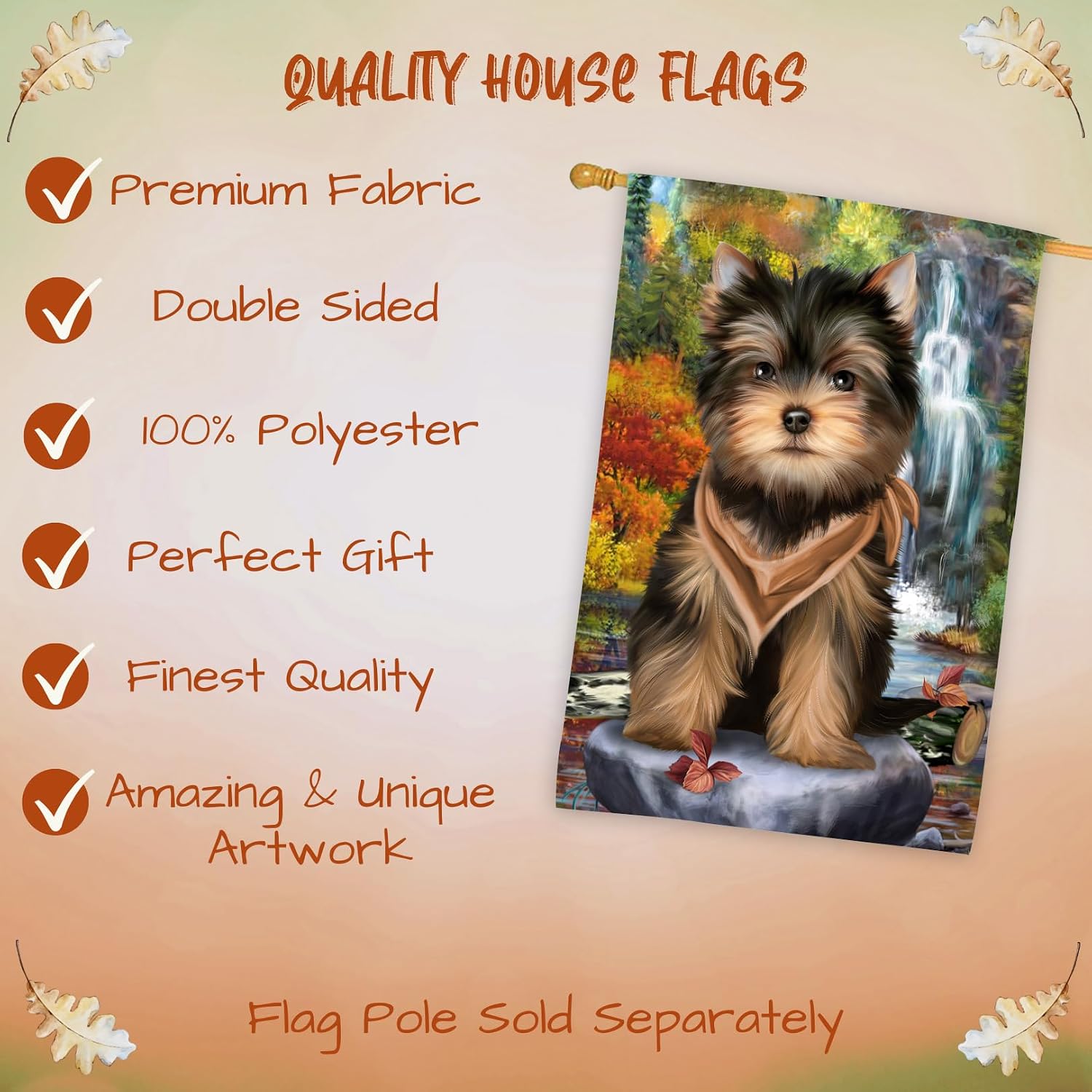 Scenic Waterfall Yorkshire Terrier Dog House Flag - Outdoor Double Sided Pet Portrait Weather Resistant Premium Quality Home Decorative Flags - 100% Polyester 29"w x 43"h, HFLG55689