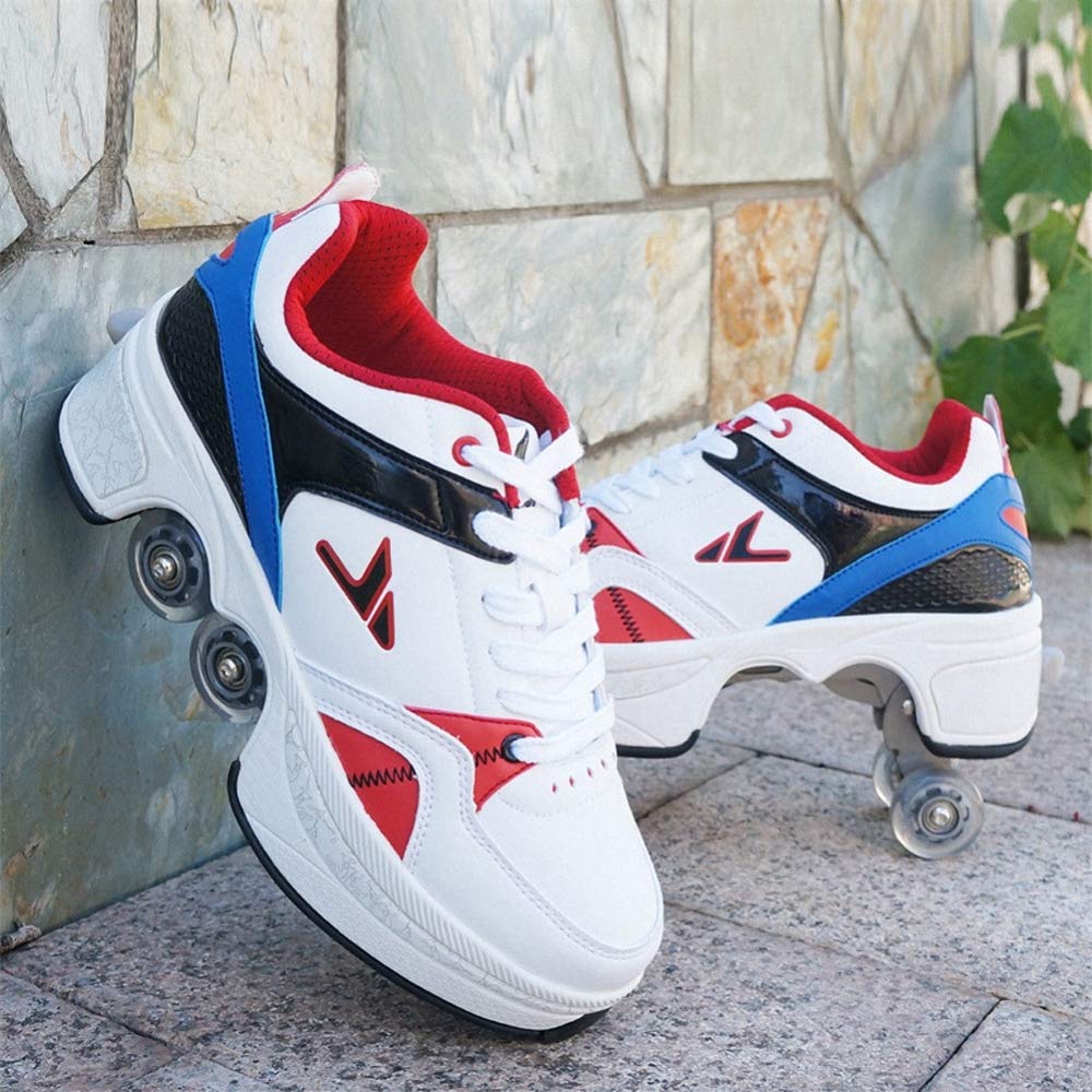 Unisex-Kinder Skateboard Schuhe Kinderschuhe Mit Rollen Skate Shoes Rollen Schuhe Sportschuhe Laufschuhe Sneakers Mit Rollen Kinder Jungen Mädchen,WhiteBlue-36