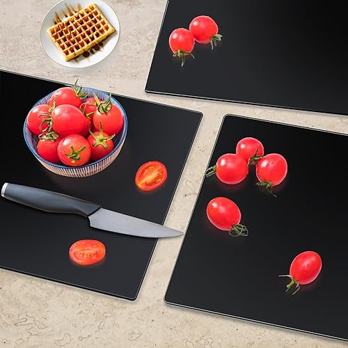 Miniatura 7 de 2 tablas de cortar de vidrio templado para cocina (12 x 16 pulgadas), tabla de cortar negra para encimera, tabla de cortar antideslizante,