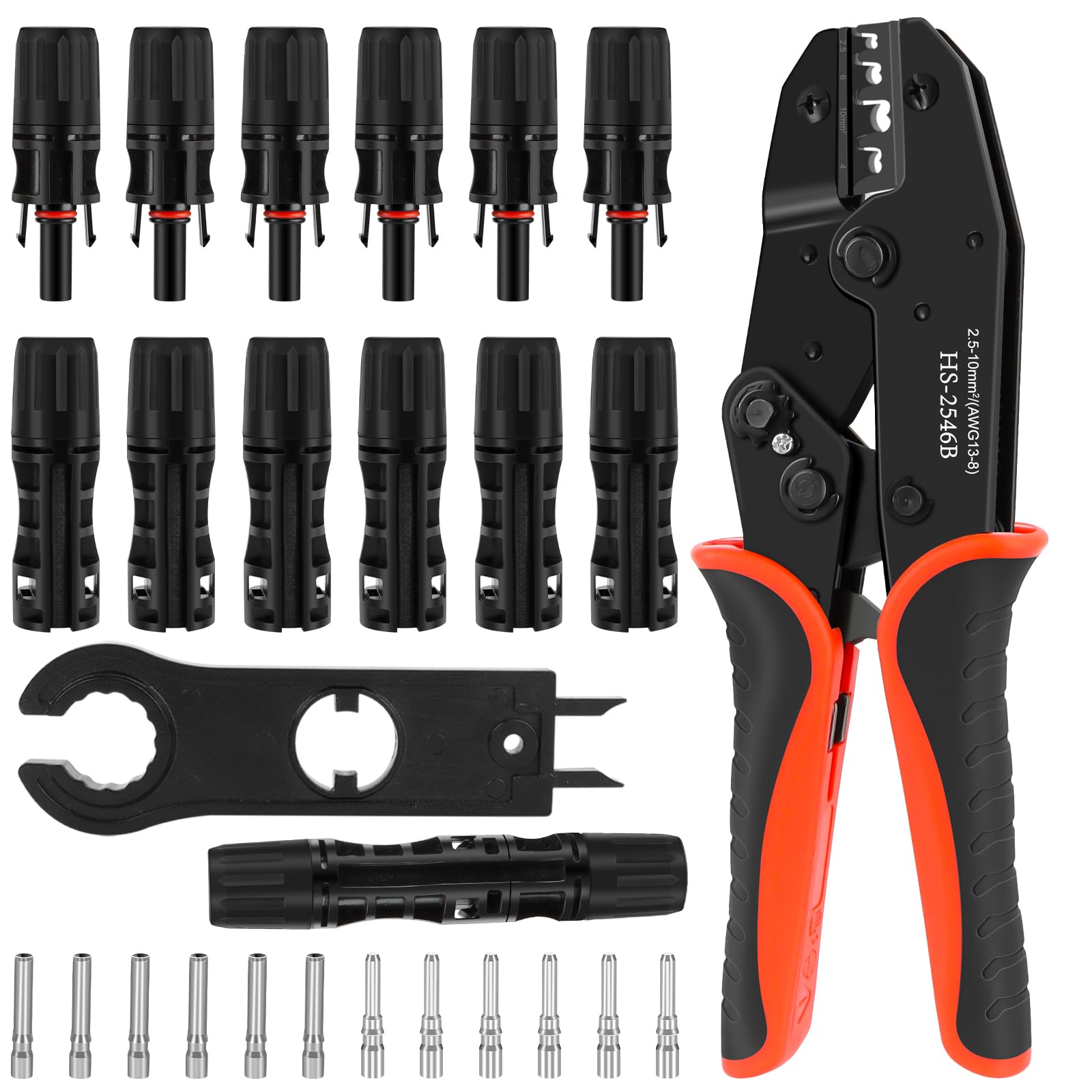 Juego de Crimpadora Solar para Cable Fotovoltaico 10 mm² con Adaptadores y Conectores Macho/Hembra