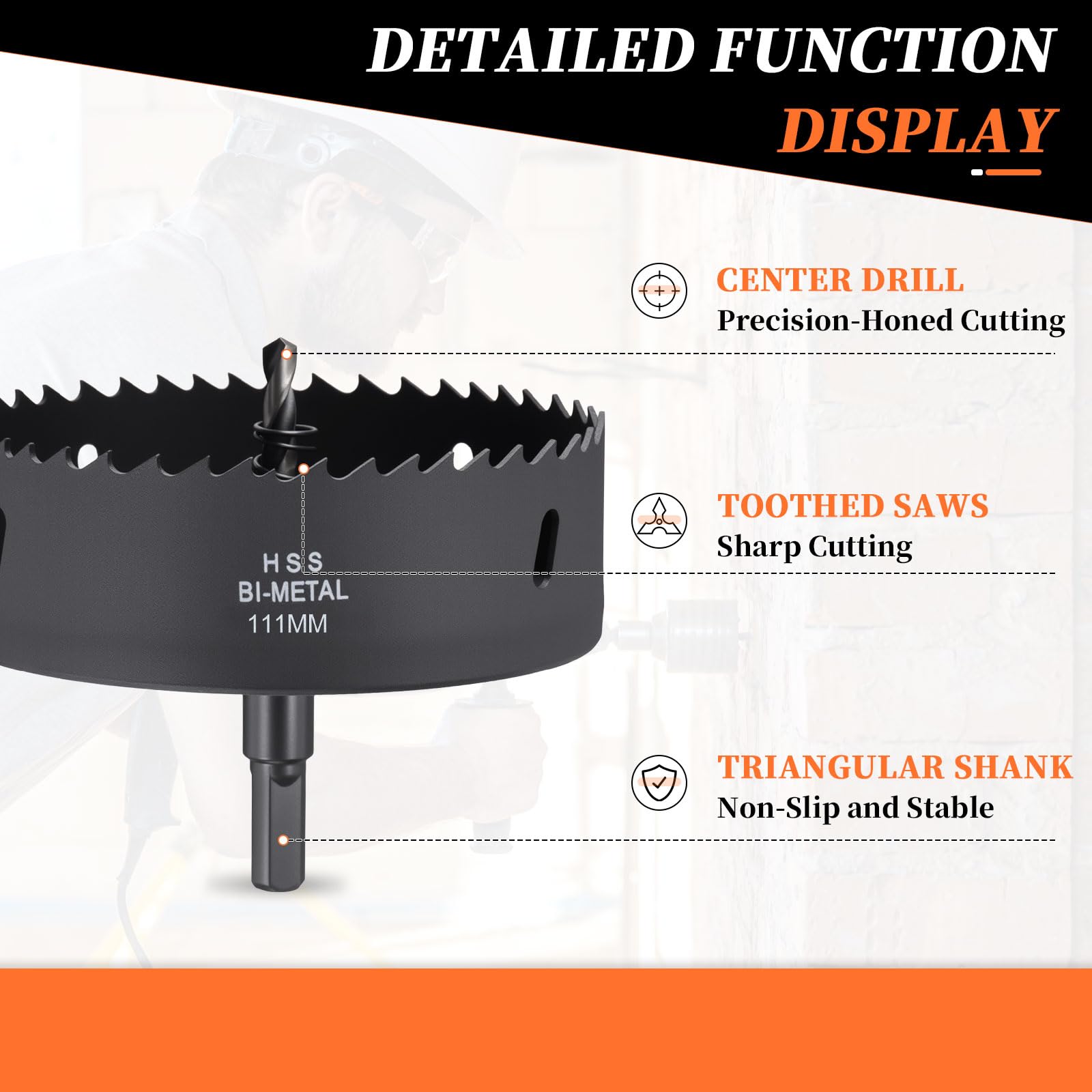 METALLIXITY Bi-Metal Hole Saw 4-3/8", M42 HSS Circular Head 111mm Hole Cutter with 2 Pilot Drill Bits - Image 3