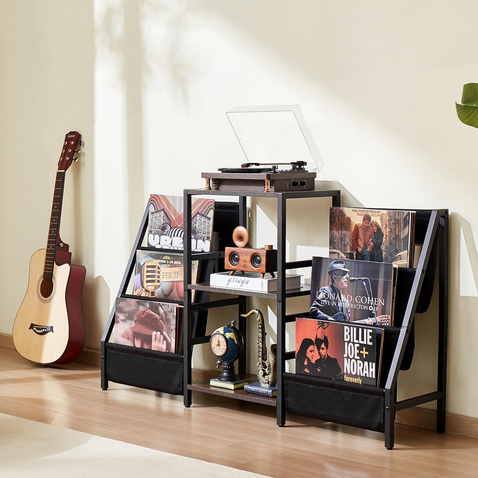 VEVOR Supporto per Giradischi Metallo a 3 Livelli, Contiene fino a 280 Album, Supporto per Giradischi con Ripiano Espositivo, Portadischi per Soggiorno, Nero