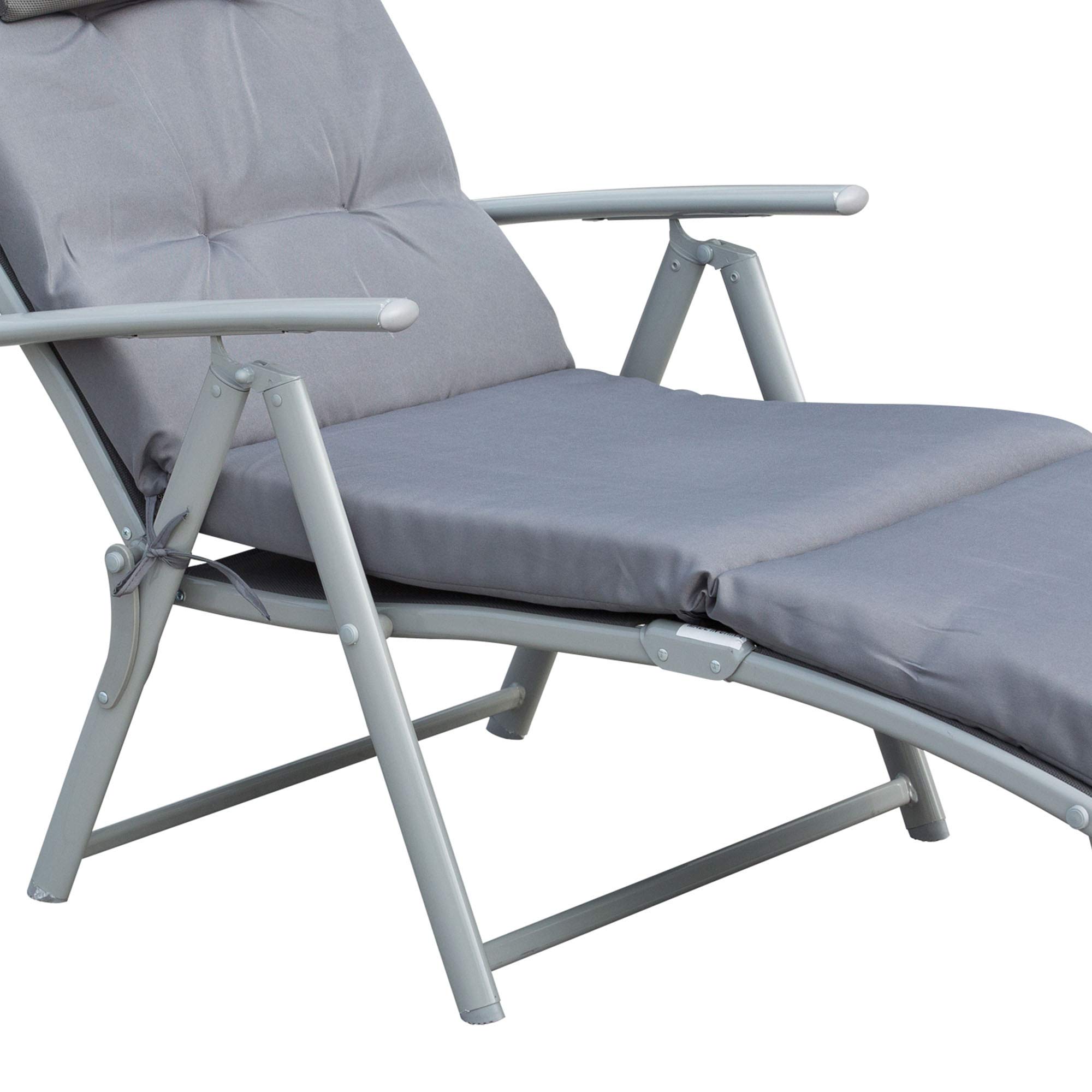 Outsunny Sonnenliege klappbar Strandliege mit Kopfkissen Sitzkissen Liegestuhl mit 7-Fach verstellbare Rückenlehne Gartenliege Relaxliege bis 165 kg belastbar, für Garten Urlaub Outdoor, Grau