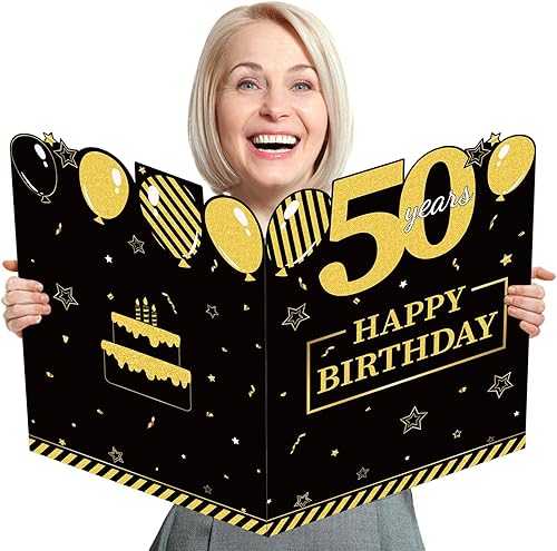 Miniatura 1 de party greeting Tarjeta gigante de cumpleaños 50 para cumpleaños número 50, libro de invitados grande, tarjeta de feliz cumpleaños 50, suministros de