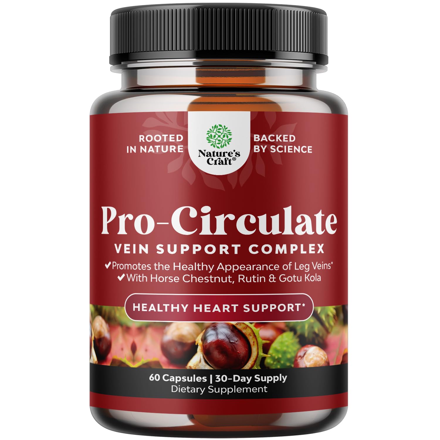 Vein Support Supplements Leg and Veins - Full Body Circulation Supplement for Spider & Varicose Veins and Improved Flow with Horse Chestnut Extract & Flavonoids - Vegan Non-GMO Mini Caps (1 Month)
