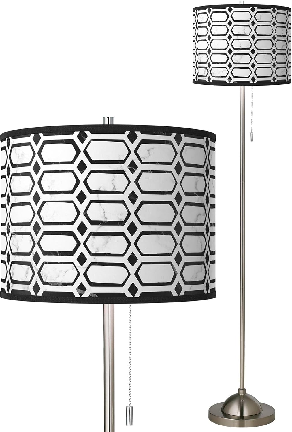 Giclee Glow Rhombi Brushed Nickel Pull Chain Floor Lamp with Print Shade