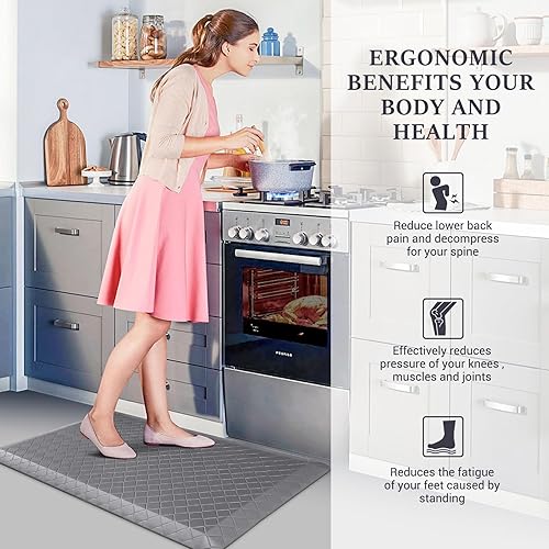 Vista 83 de HappyTrends - Tapete acolchado antifatiga de 17.3 x 28 pulgadas, grueso, impermeable, antideslizante, resistente, ergonómico, cómodo, para cocina