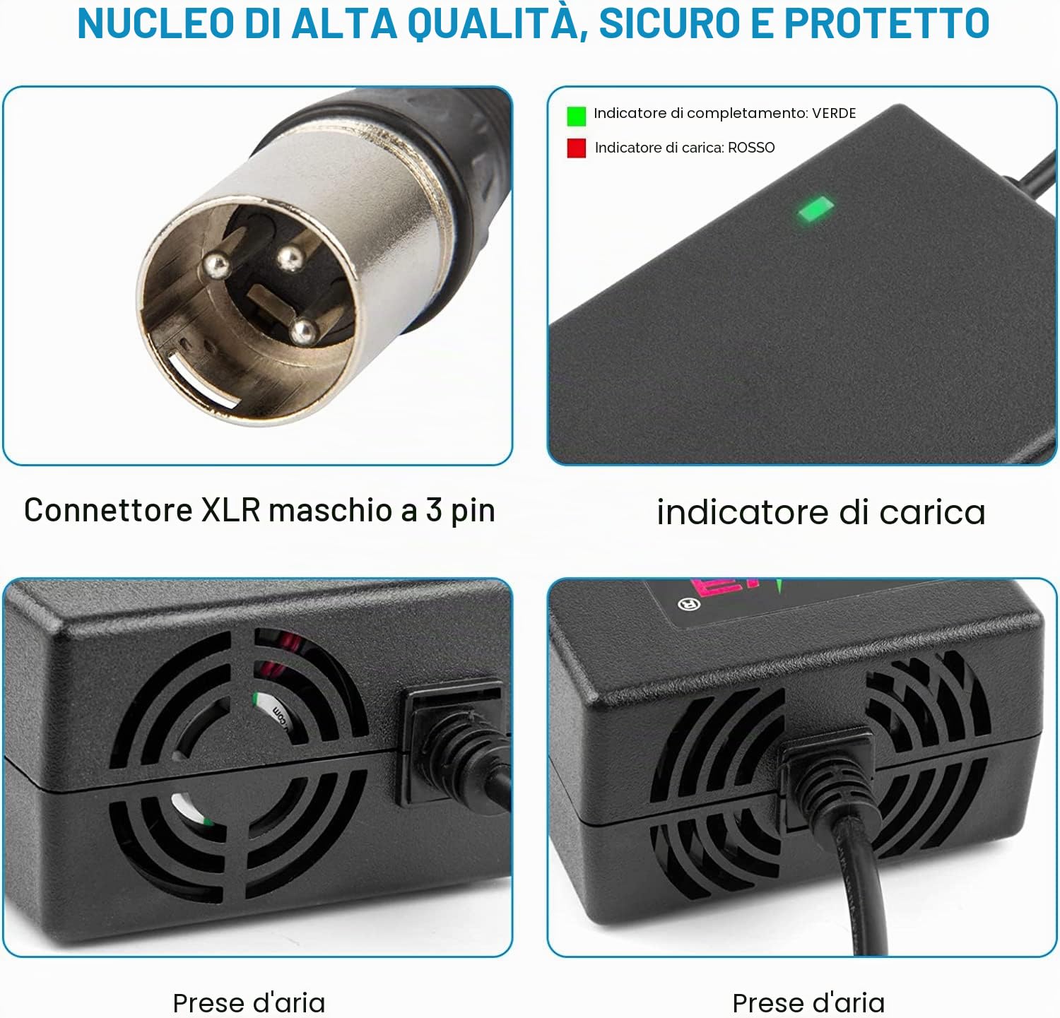 LabTEC 24V 2A 3A 4A 5A Caricabatterie per Scooter Elettrico, Caricabatterie per Sedie a Rotelle Elettriche Golf Cart E-Bike Go-Go Elite Traveller Adattatore di Alimentazione con connettore XLR
