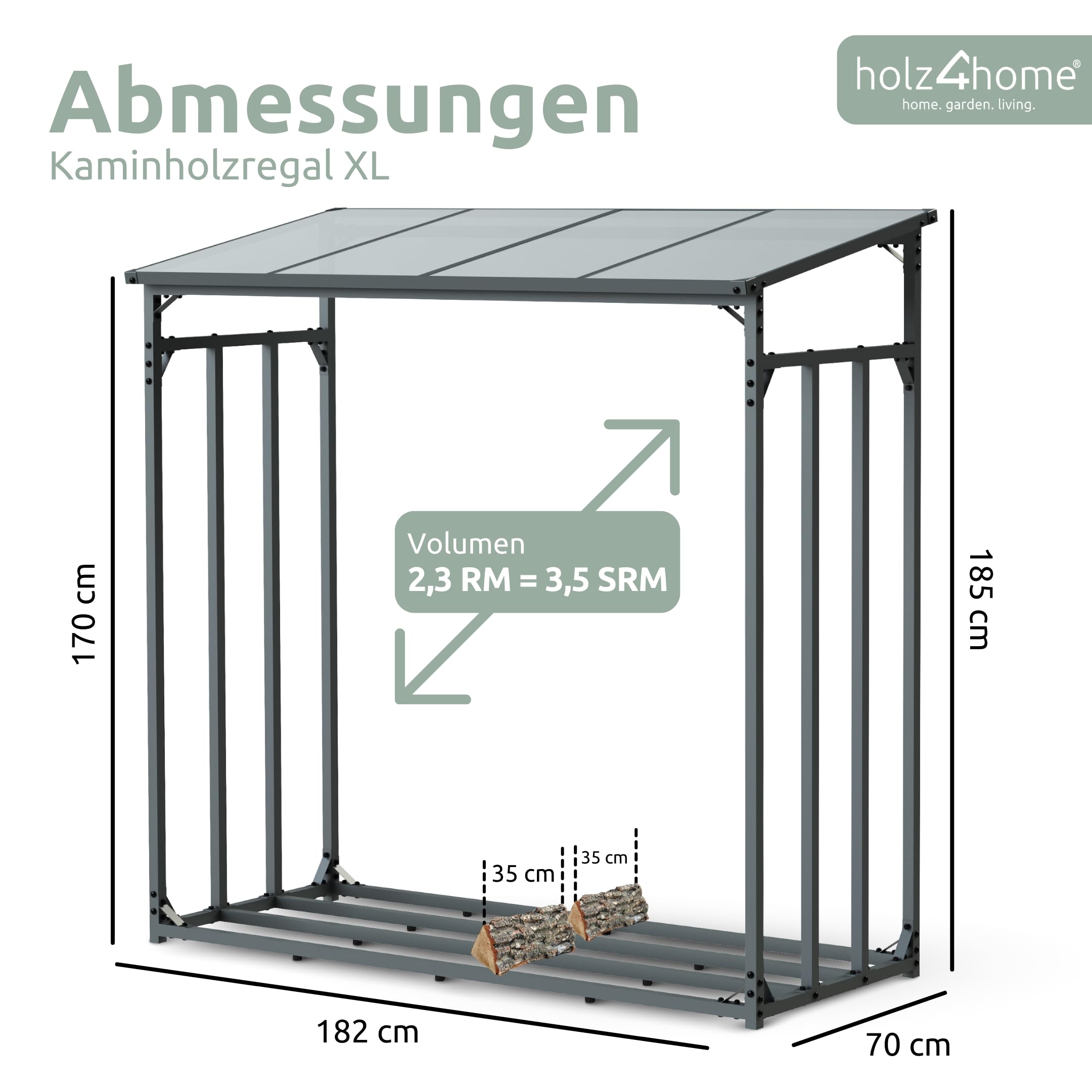 holz4home® Kaminholzregal XL Außen Holzlager I Größe: 182x70x185 cm I Brennholzregal inkl. Ofenhandschuh I Holzunterstand Überdachung mit Stapelhilfe für Brennholz I Holzregal Outdoor