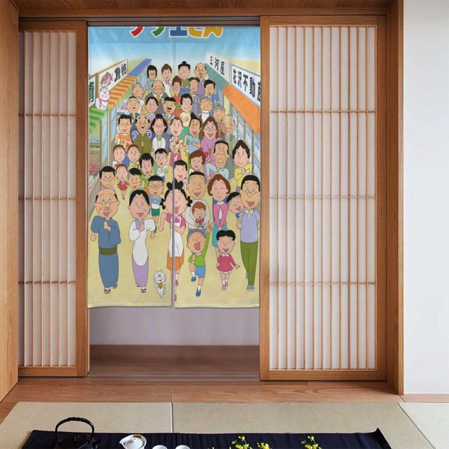 Amazon｜サザエさん のれん 和風 目隠し ロング 暖簾 壁掛け 遮光 断熱
