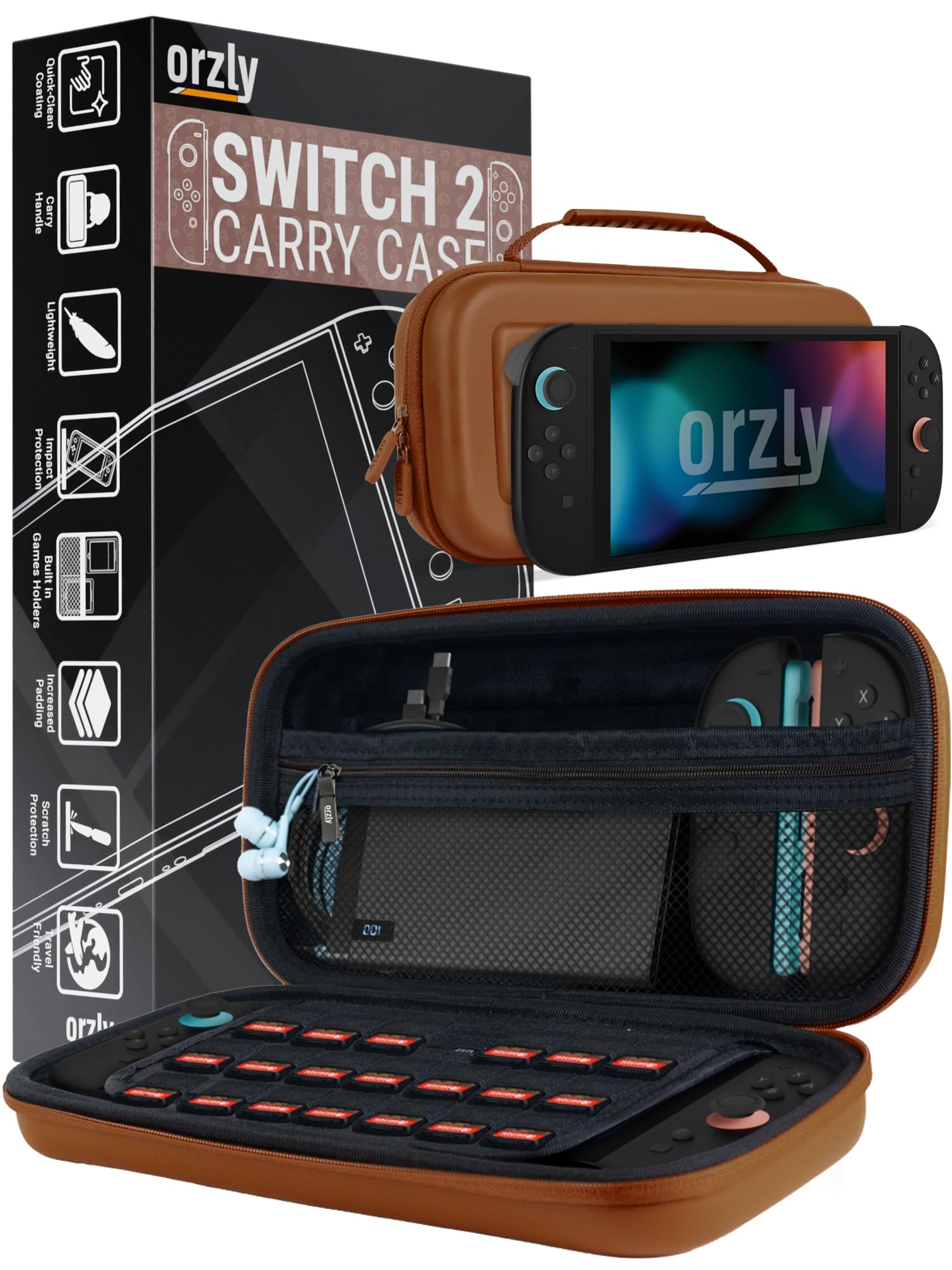 Orzly Tragetasche für die Nintendo Switch 2 (2025) Konsole, 7,9 Zoll Bildschirmschutz, Hartschalenetui mit intelligenter Aufbewahrung für Zubehör und Spiele, Taschen, Geschenkbox-Edition