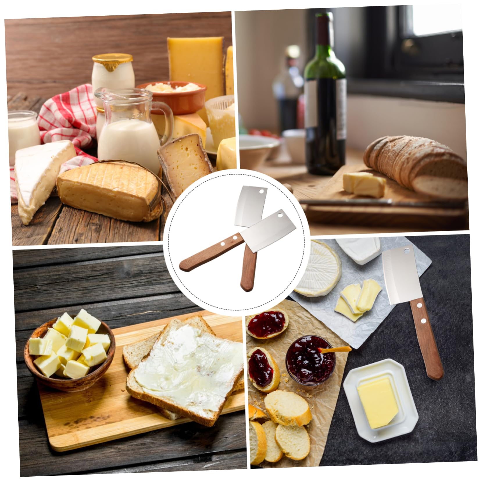 Lot de 2 Mini Couteaux Cuisine pour Pain et Fromage en Acier Inoxydable