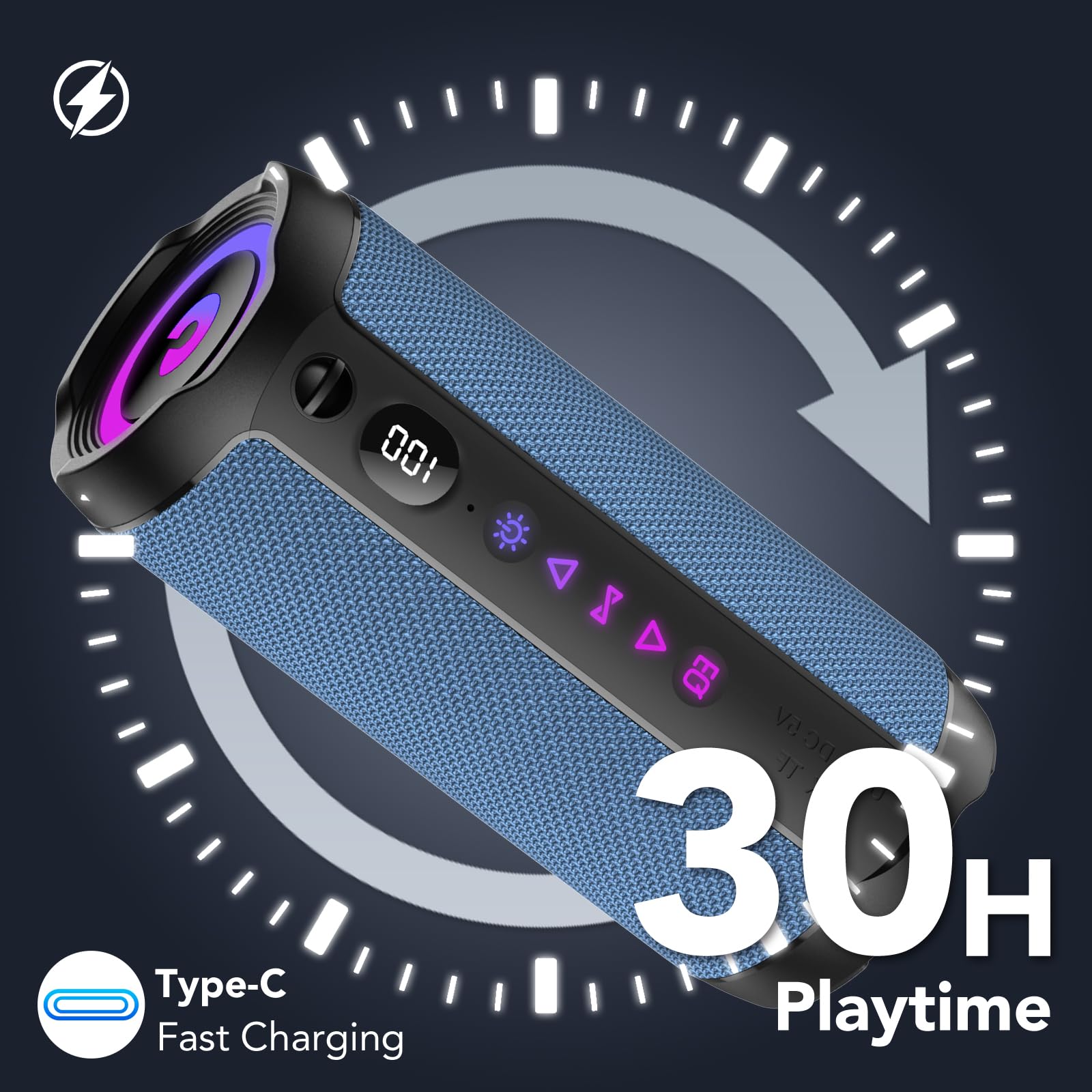 coioc Bluetooth Lautsprecher mit Licht, Bluetooth 5.4 Musikbox,25W Dual Lautsprecher, LED Anzeige & 25 Std Akku,Dualen Bass-Treibern, IPX7 wasserdicht,TWS Paarung, AUX,TF Karte,Geeignet Outdoor/Party