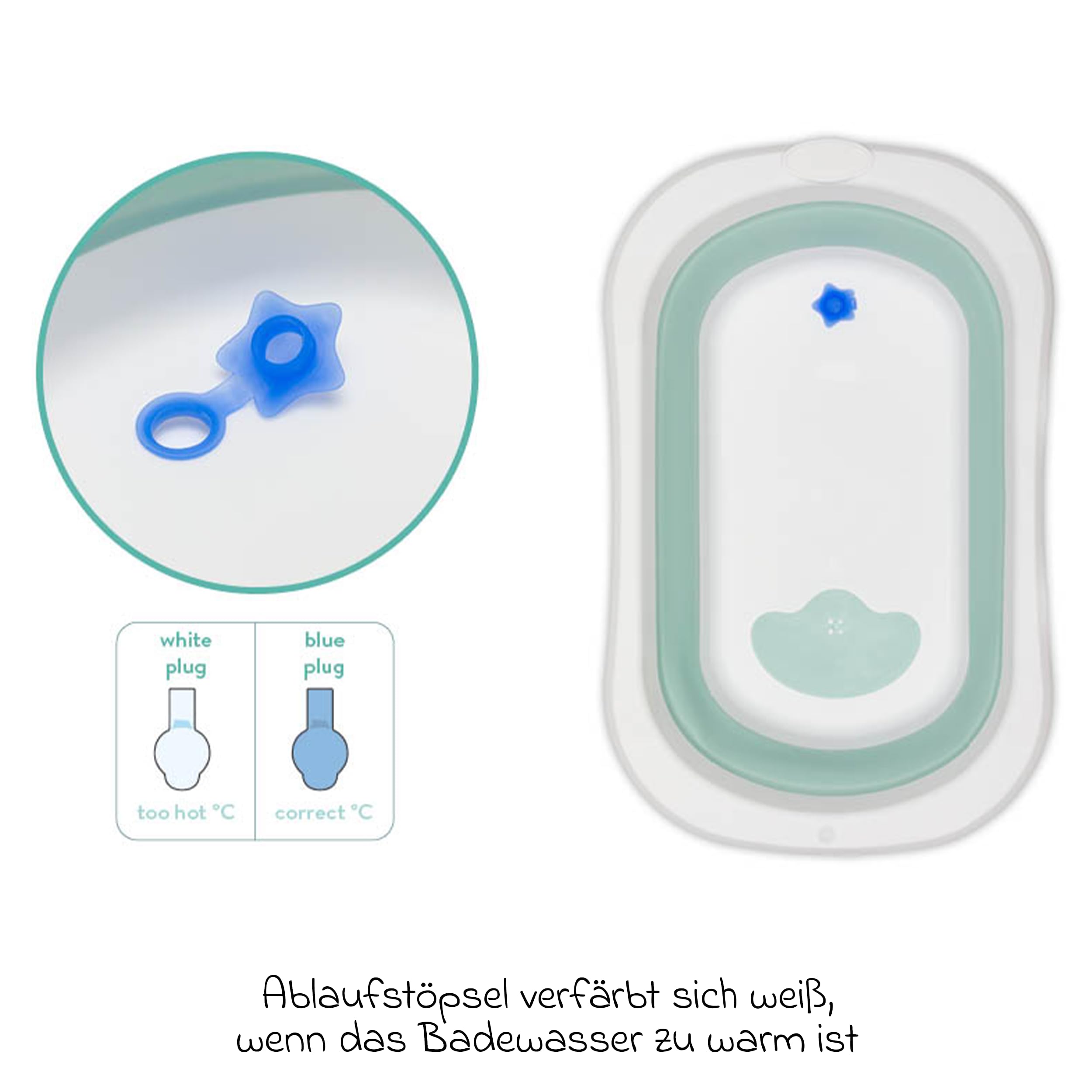 Fillikid Orka - Vasca da bagno pieghevole per bambini, colore salvia e bianco | Vasca salvaspazio con gambe pieghevoli, rivestimento antiscivolo e tappo di scarico