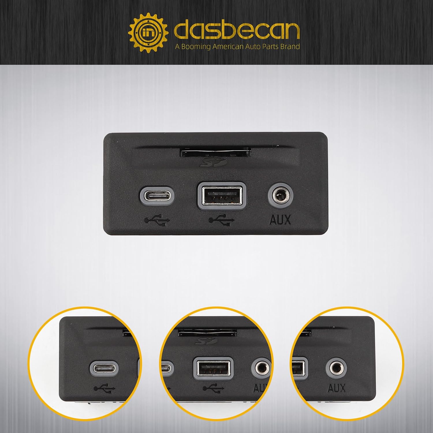 Dasbecan Center Console Auxiliary Compatible with Chevrolet Silverado GMC Sierra 3500HD 2500HD 2020-2023 OE# 13529862 13526279 USB Receptacle SD Card Port Type-C Jack Adapter