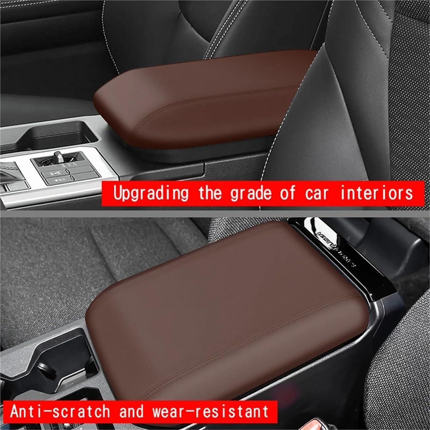Car Center Console Armrest Box Cover Armrest Box PU Leather Panels Compatible with Toyota Prado LC250 2024 Brown
