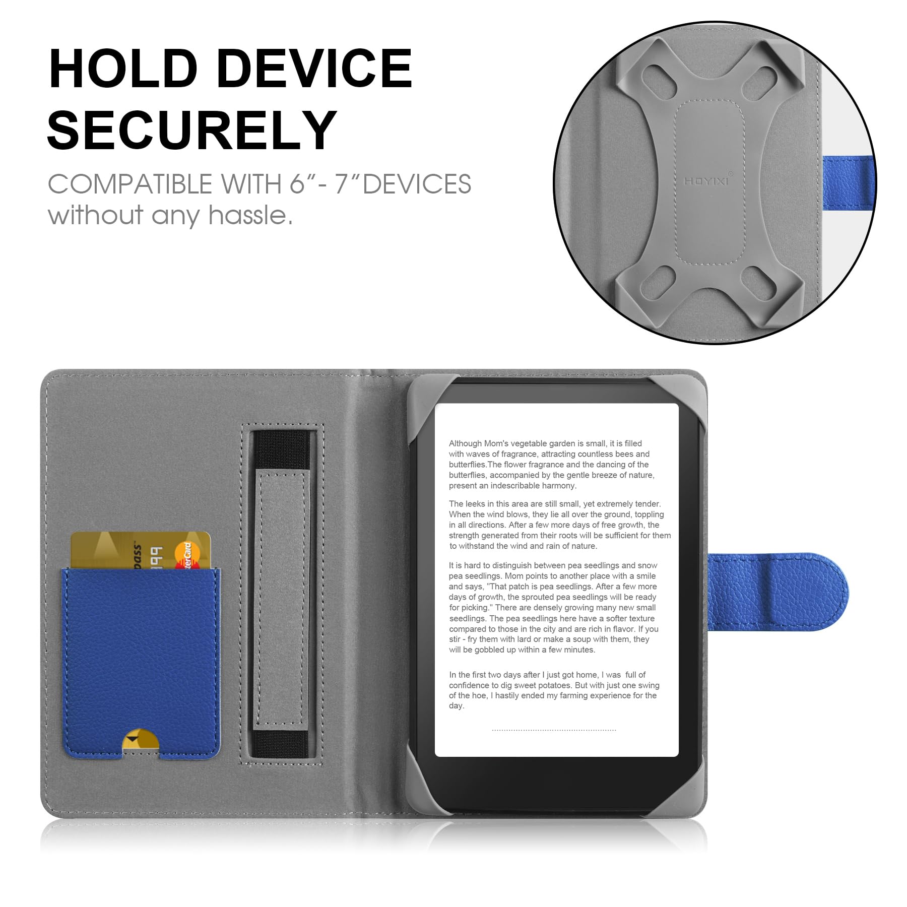 HoYiXi Universale Custodia per 6.8 pollice,7 pollice eReader Compatibilità Kindle Paperwhite/Kobo Clara HD/Kobo Clara 2E/PocketBook/Tolino/Sony 6”-6.8“ E-Book Reader Cover Case,blu