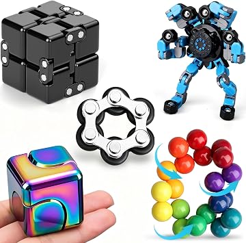 5 Fidget Pack Spinner Pad Controller Infinity Cube Roller Chain Toy for Kids Adults, Rainbow Ball Metal Hand Spinners Toys Cool EDC Gadget Stress Relief Birthday Christmas Stuffer Gift Party Favor