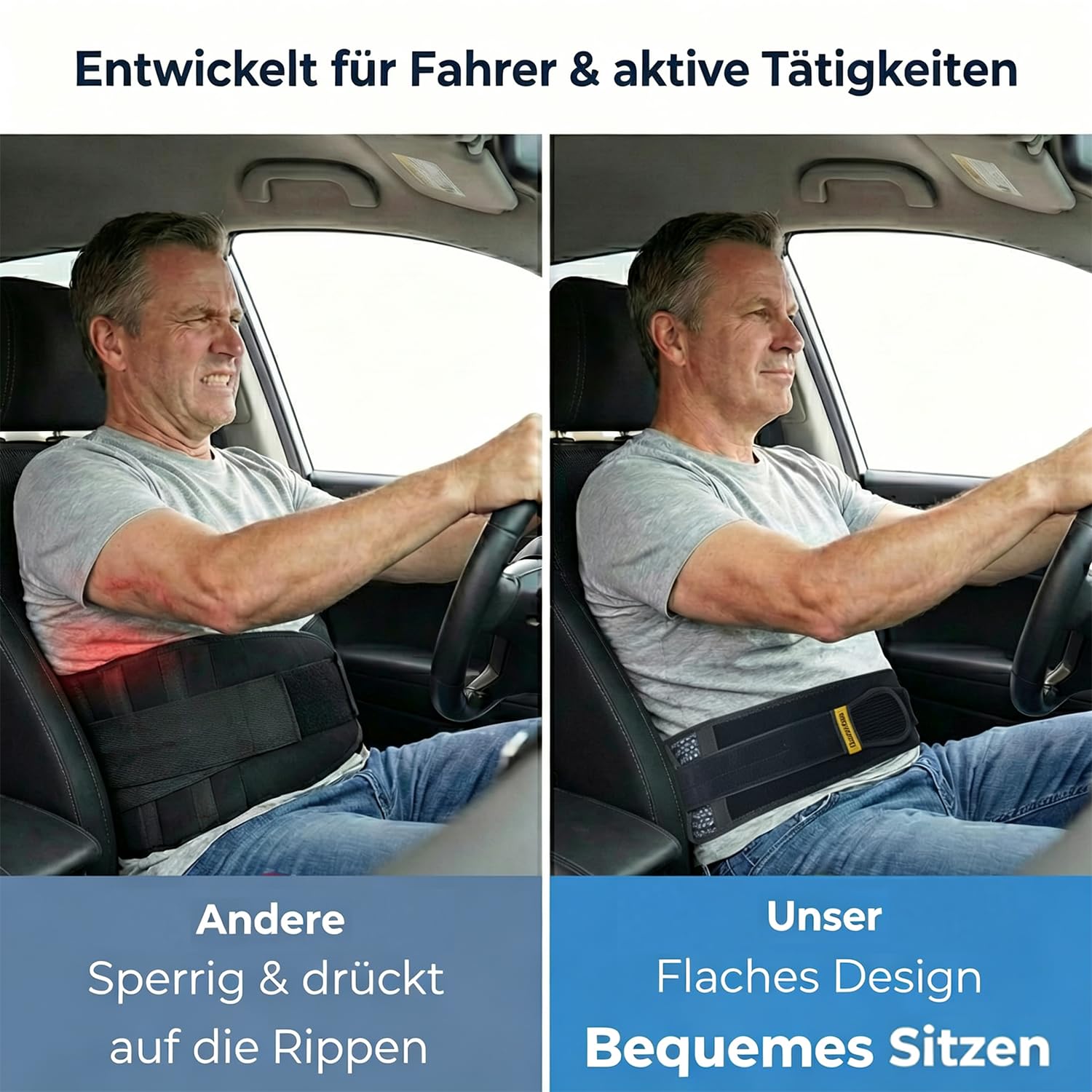 Atmungsaktive Rückenbandage bei Schmerzen im unteren Rücken – leichte Lendenstütze aus 3D-Luftmesh mit doppelt verstellbarem Zugsystem – laches Design für Autofahren - M