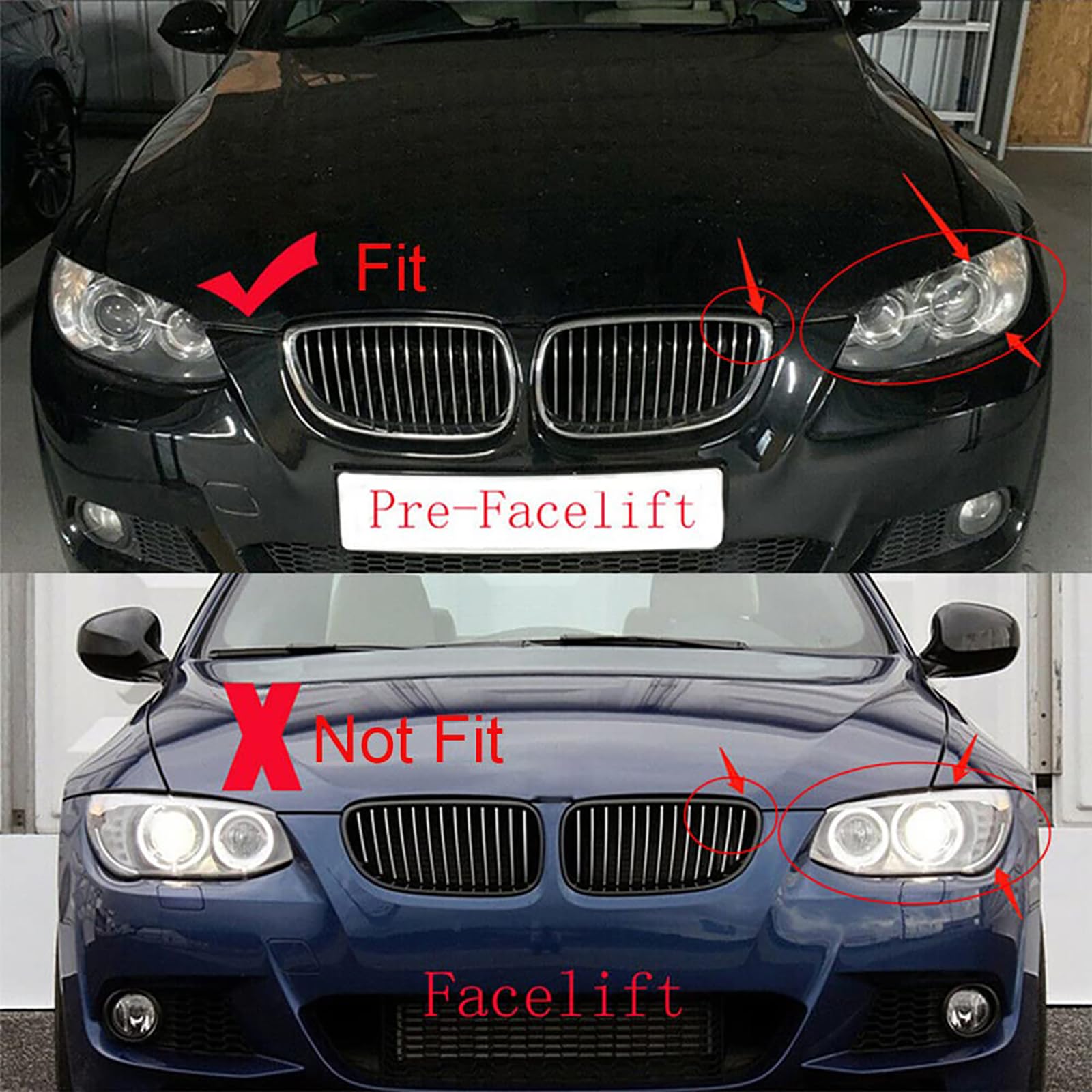 E92 E93 Griglia Anteriore per BMW Serie 3 Coupé E92 E93 M3 Paraurti Nera Lucido 2006 2007 2008 2009