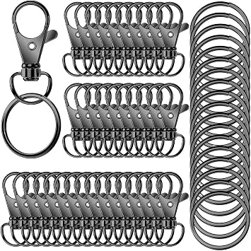 50Pcs Premium Swivel Snap Hook Keychains with Key Rings, Metal Keychain Clip and Key Ring, 25Pcs Key Chain Hooks and 25Pcs Key Rings for Lanyard Crafts Jewelry Keychain Making Black 32mm/1.25inches