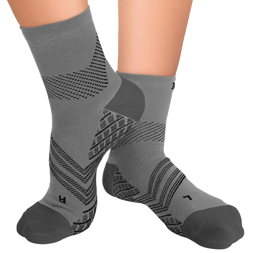 TechWare Pro Plantar Fasciitis Socks - Therapy Grade Cushion Ankle Compression Socks Women & Men. Ankle Brace & Arch Support (Gry/Blk Small)
