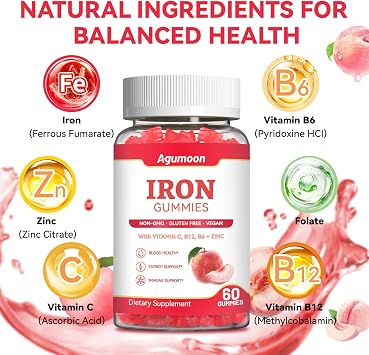 Iron Supplement Gummies for Women & Men, Iron Gummies