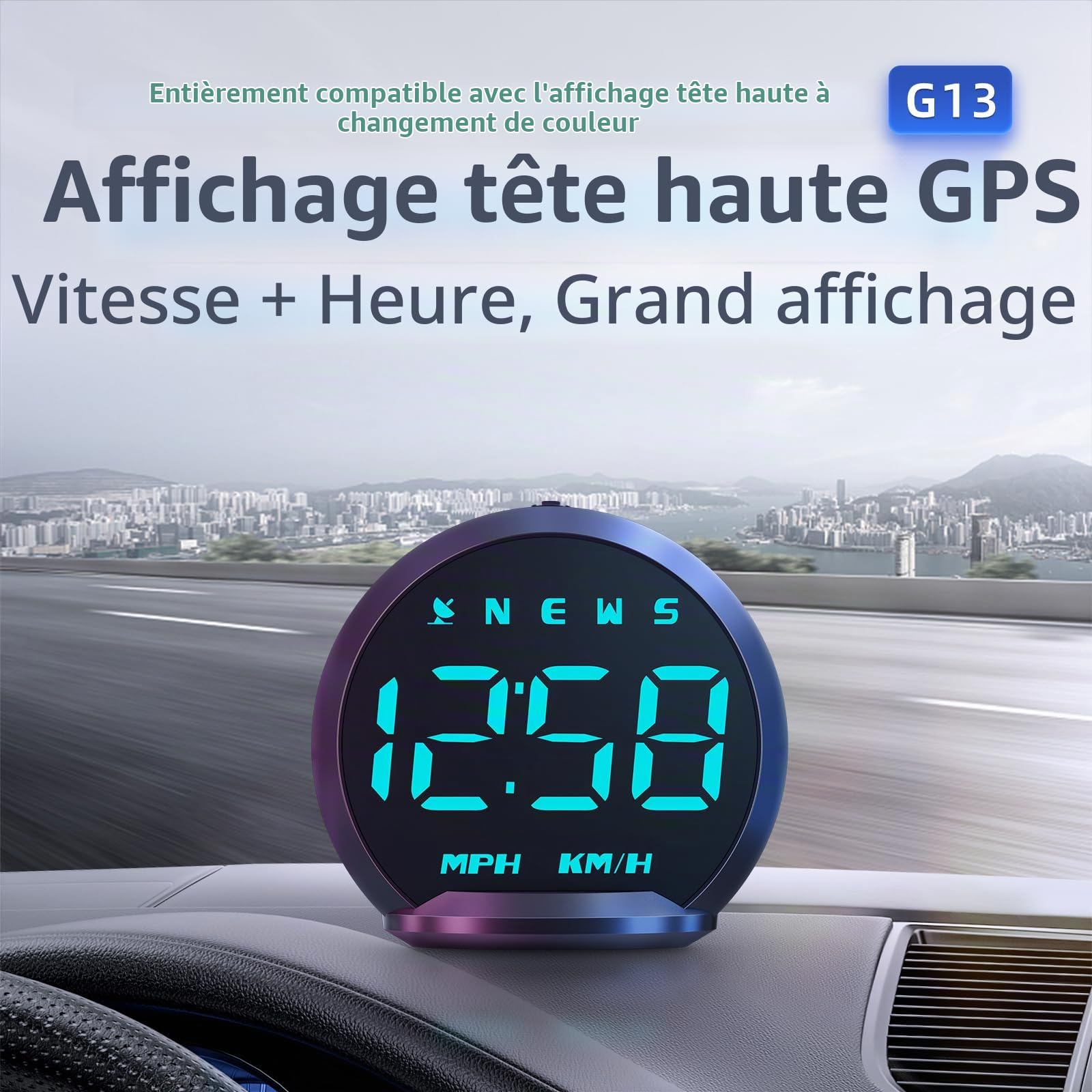 KAOLALI Affichage Tête Haute, 2.2" Compteur de Vitesse GPS Universel | HUD de Voiture KMH/MPH avec Support à Ventouse, Alerte de Vitesse, Temps, Boussole pour Toutes les Voitures