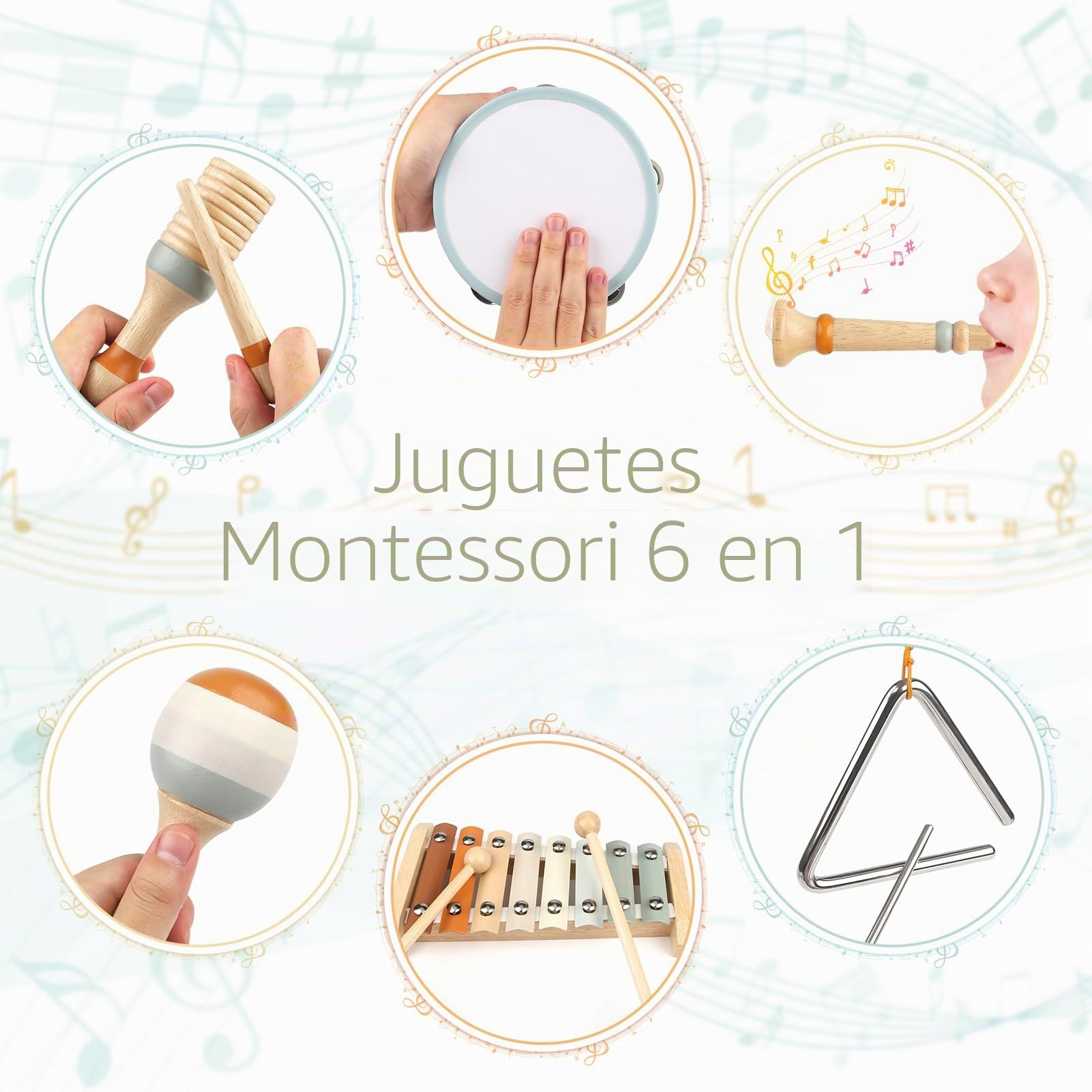 Juguetes niños Instrumentos Musicales Juguetes Madera para Bebes Xilófono Tambor Juguetes Montessori 3 Años, Desarrollo Educativo Juguetes Musicales