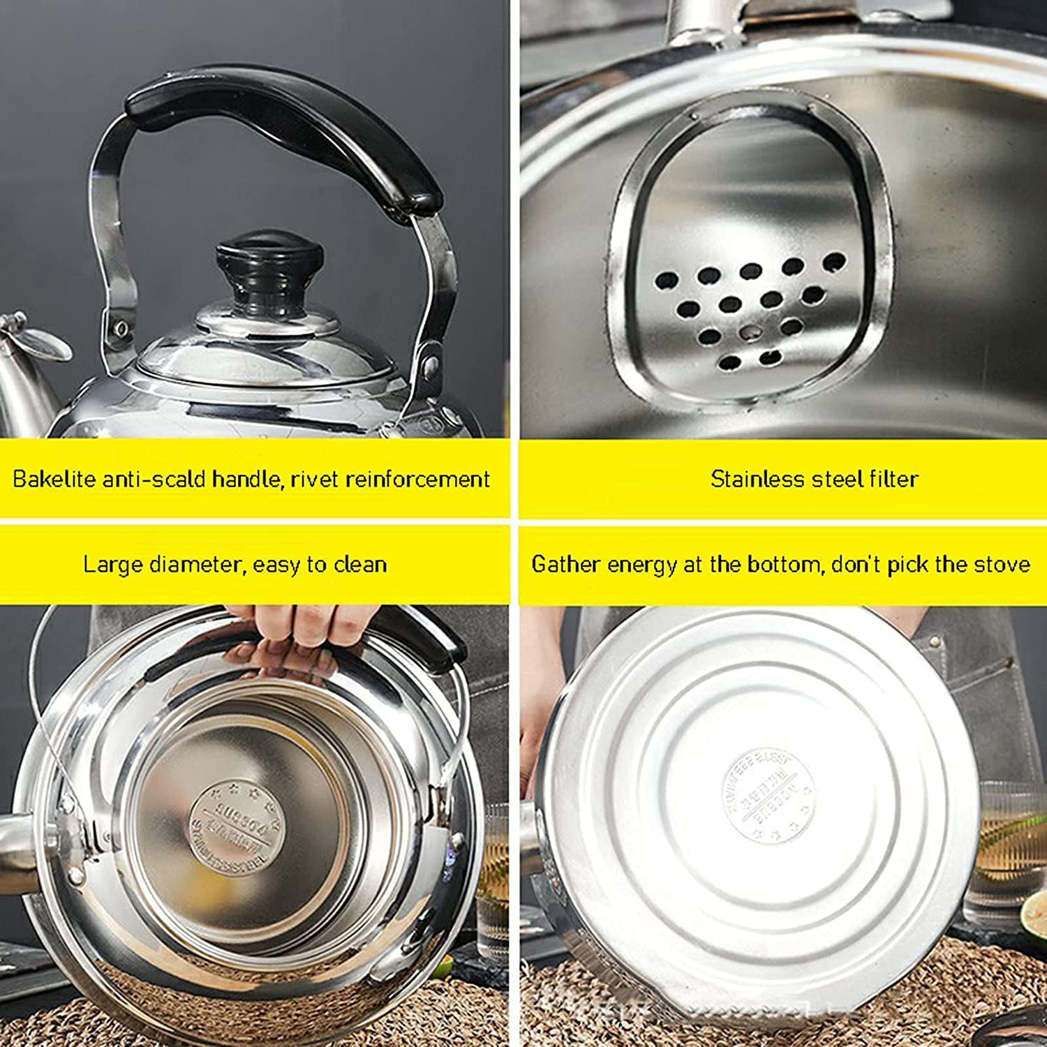 SHISHI Kettle Stove Kettle, théière en Acier Inoxydable de 1,5L / 2L / 5L, adaptée à la Plupart des poêles (Size : 1.5L)